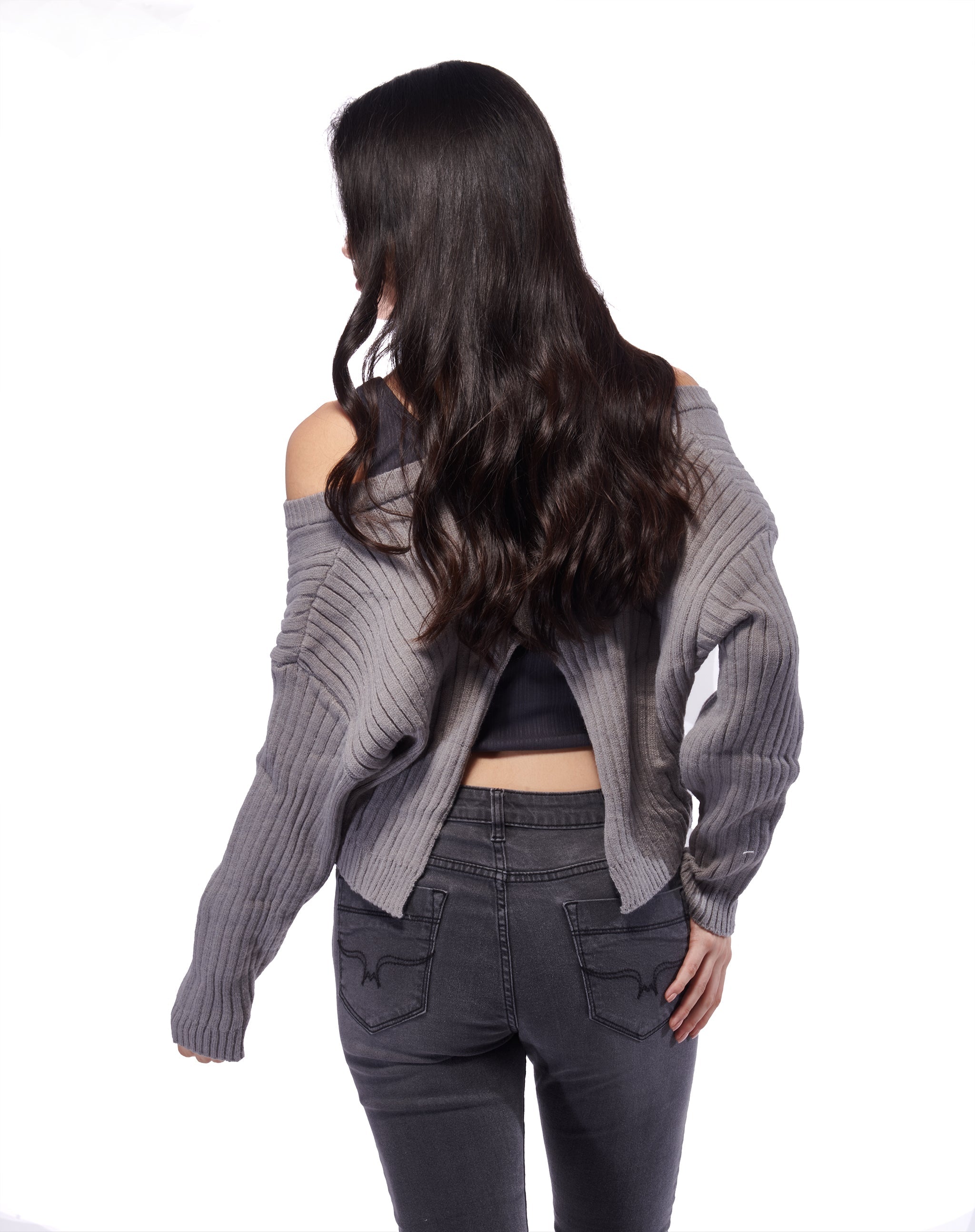 Baddie Winter Back Slit Top – Grey - view 2