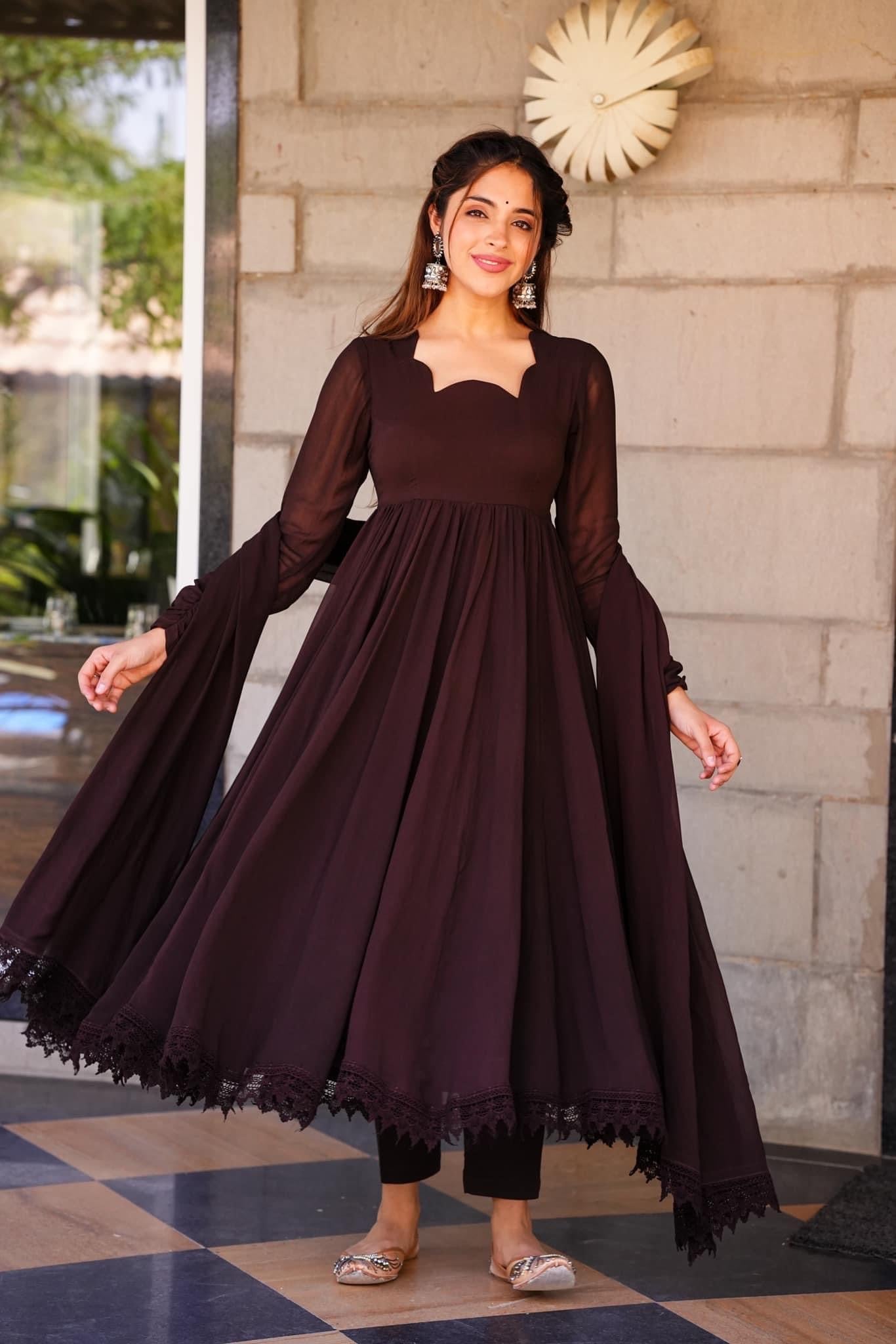 Idaho-o Tahira brown georgette suit set - view 5