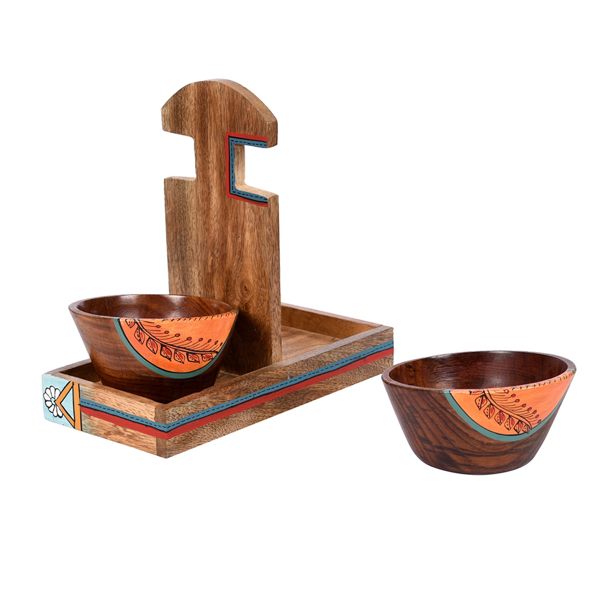ART CREATIONS BY SUMAN SONTHALIA Brown - Bowl Holder & 2 Wooden Bowls (Set of 3) (9x4.4x6.4) - view 2