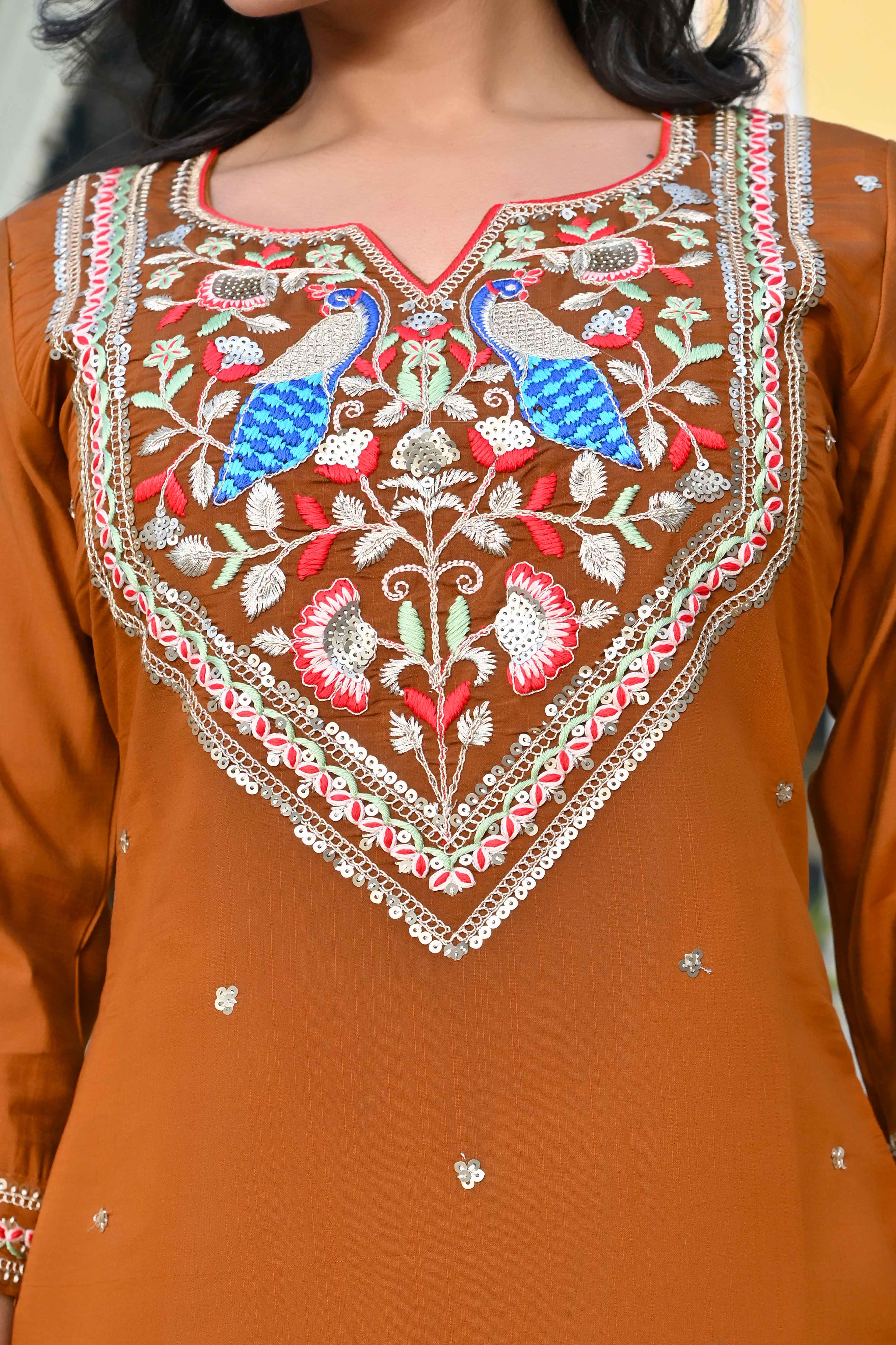 Peachmode Seller Brown Sequins Embroidered Viscose Salwar Suit - view 2