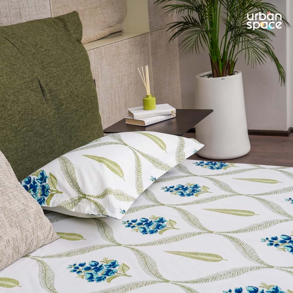 Urban Space -Home Furnishing Store Serene Collection - Breathable 200 TC 100% Pure Cotton Bedsheet with Pillow Cover, Floral Moroccan - Blue - view 2