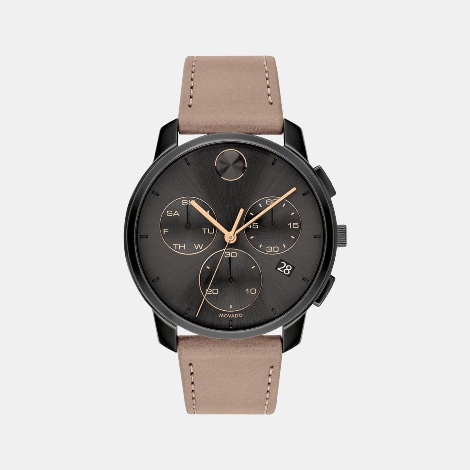 Movado Bold Thin Men Quartz Grey Dial Chronograph Leather Watch 3600719