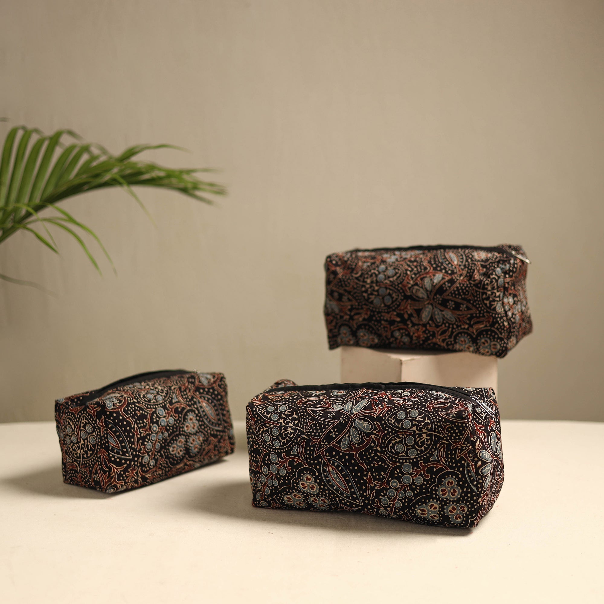 NOORI BAZAR Black - Multipurpose Handmade Toiletry Bags (Set of 3) 13
