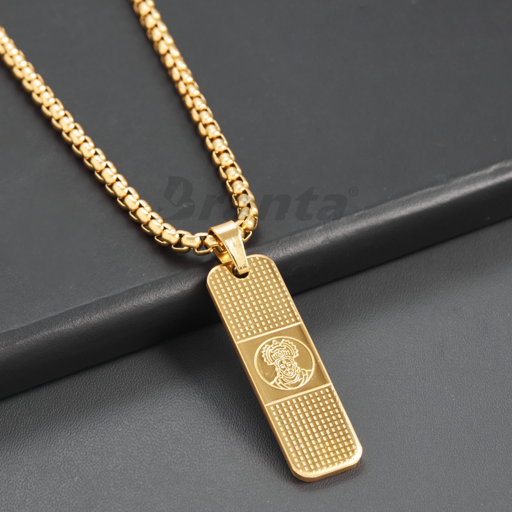 Branta Hanuman Pendant With Dotted Pattern Gold Stainless Steel Necklace Chain For Men (24 Inch) - view 2