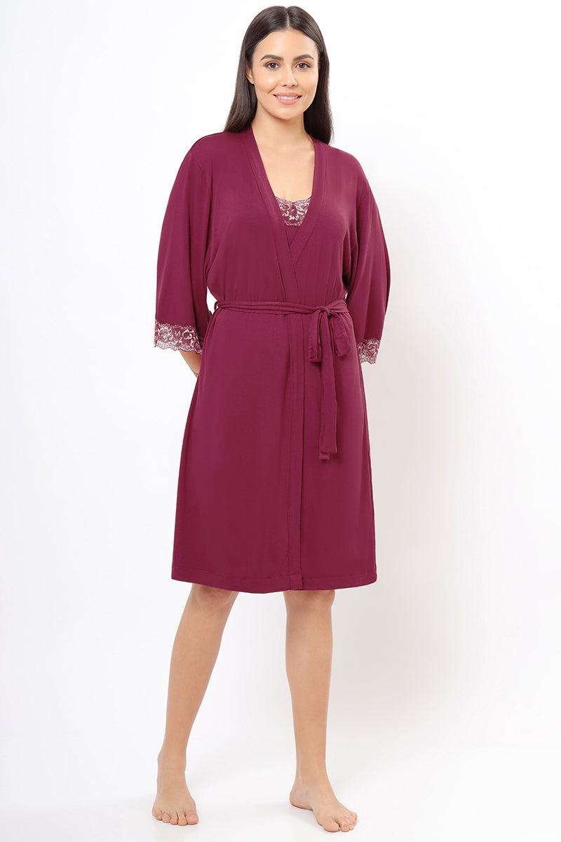 Amante Lace Touch Sleep Robe - Anemone