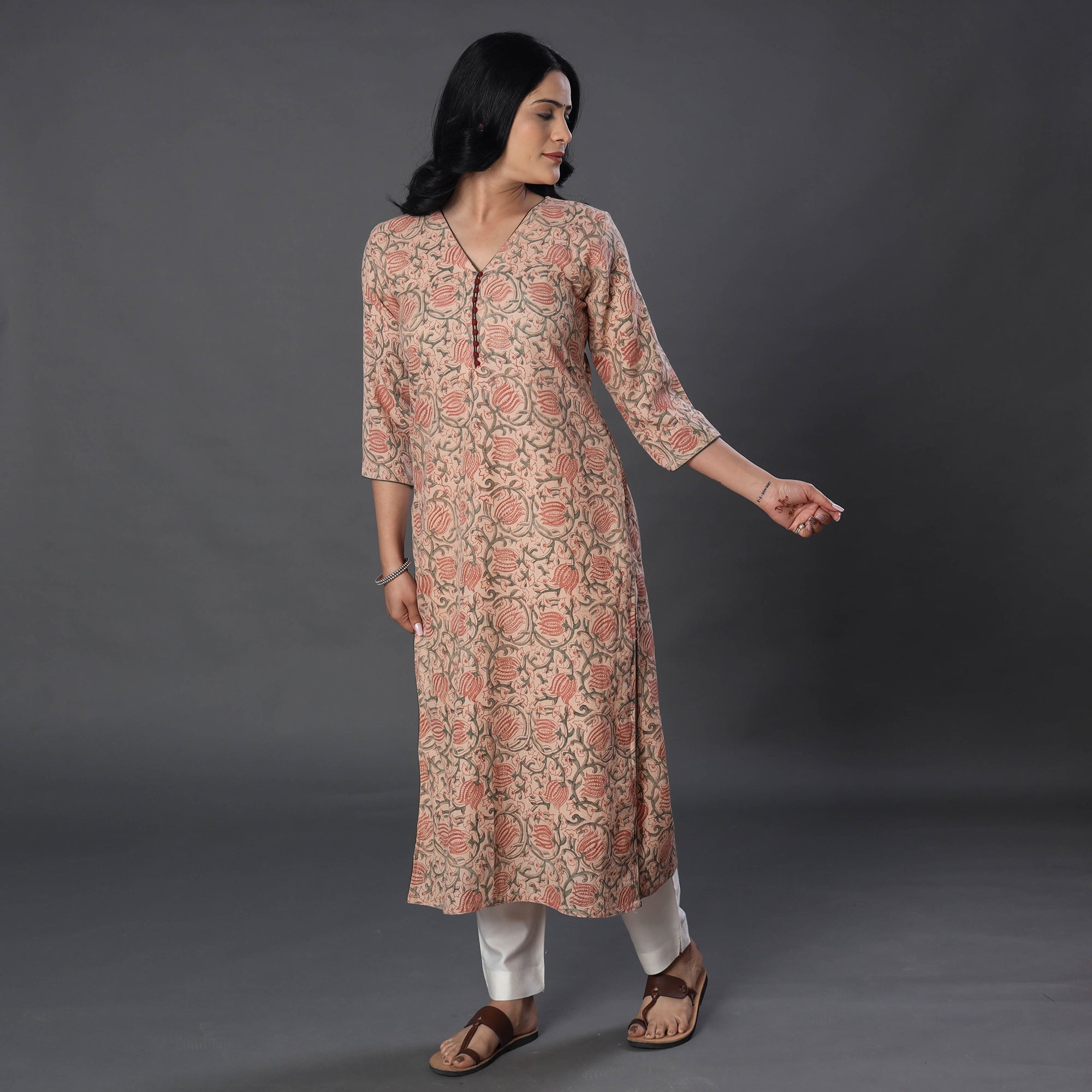 ITOKRI CASUALS Beige - Handwoven Wool Pedana Kalamkari Print Kurta - view 2