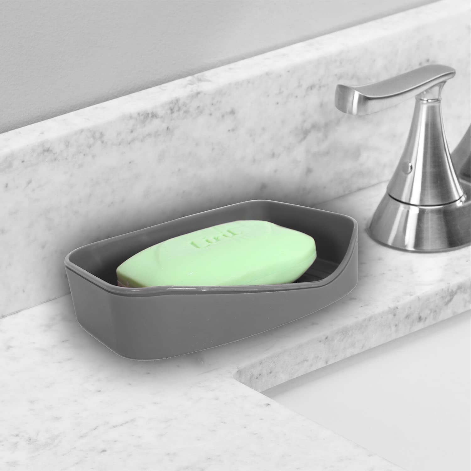 Heart Home Sink Soap Holder|Portable Plastic Double Desk Self Draining Soap Stand|Soap Holder for Kitchen Bathroom,Wash Basin|Pack of 3 (Gray) - view 3