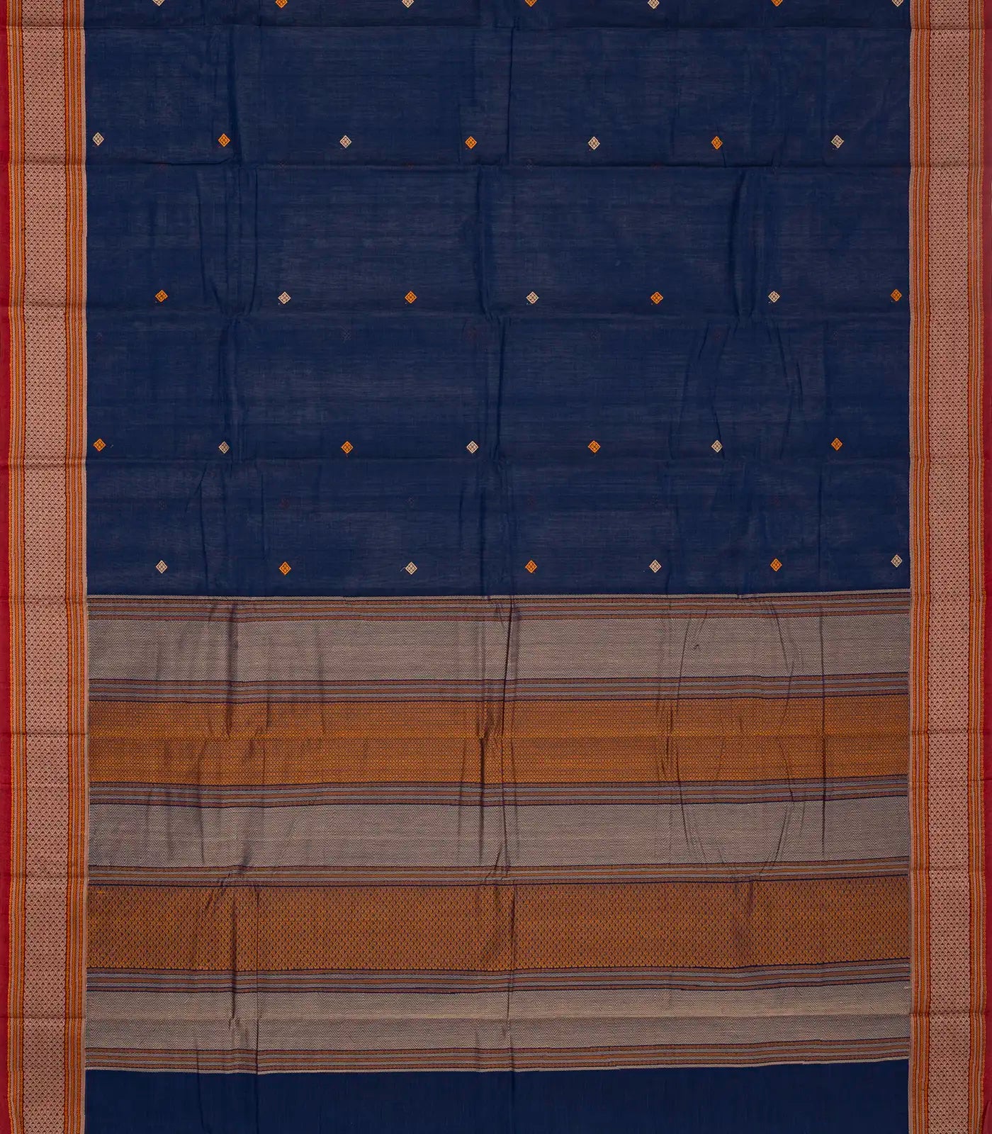 RmKV Dark Blue Handloom Kanchi Cotton Saree With Diamond Motifs - view 2