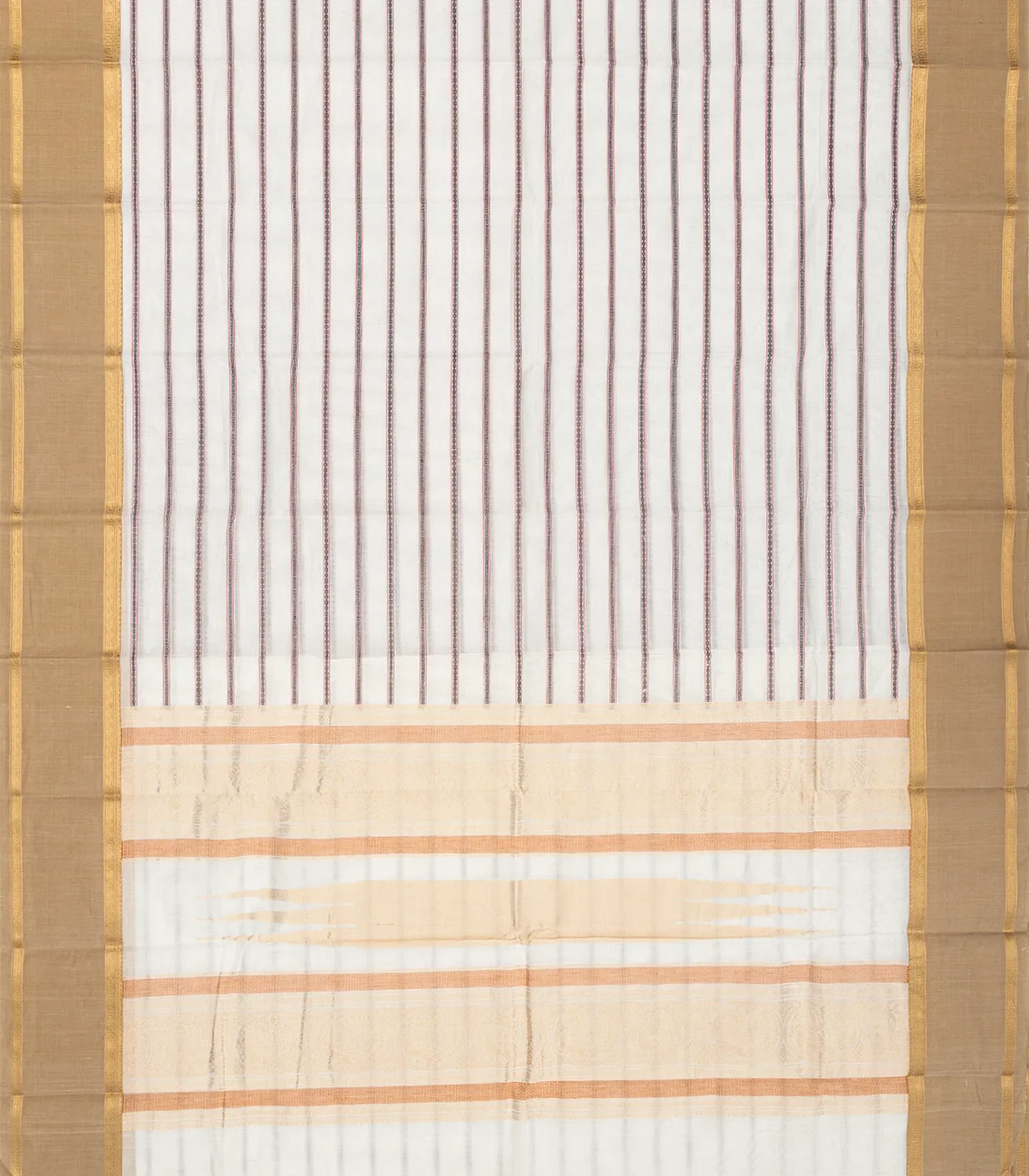 RmKV White Handloom Kanchi Cotton Saree With Stripes-White - view 2