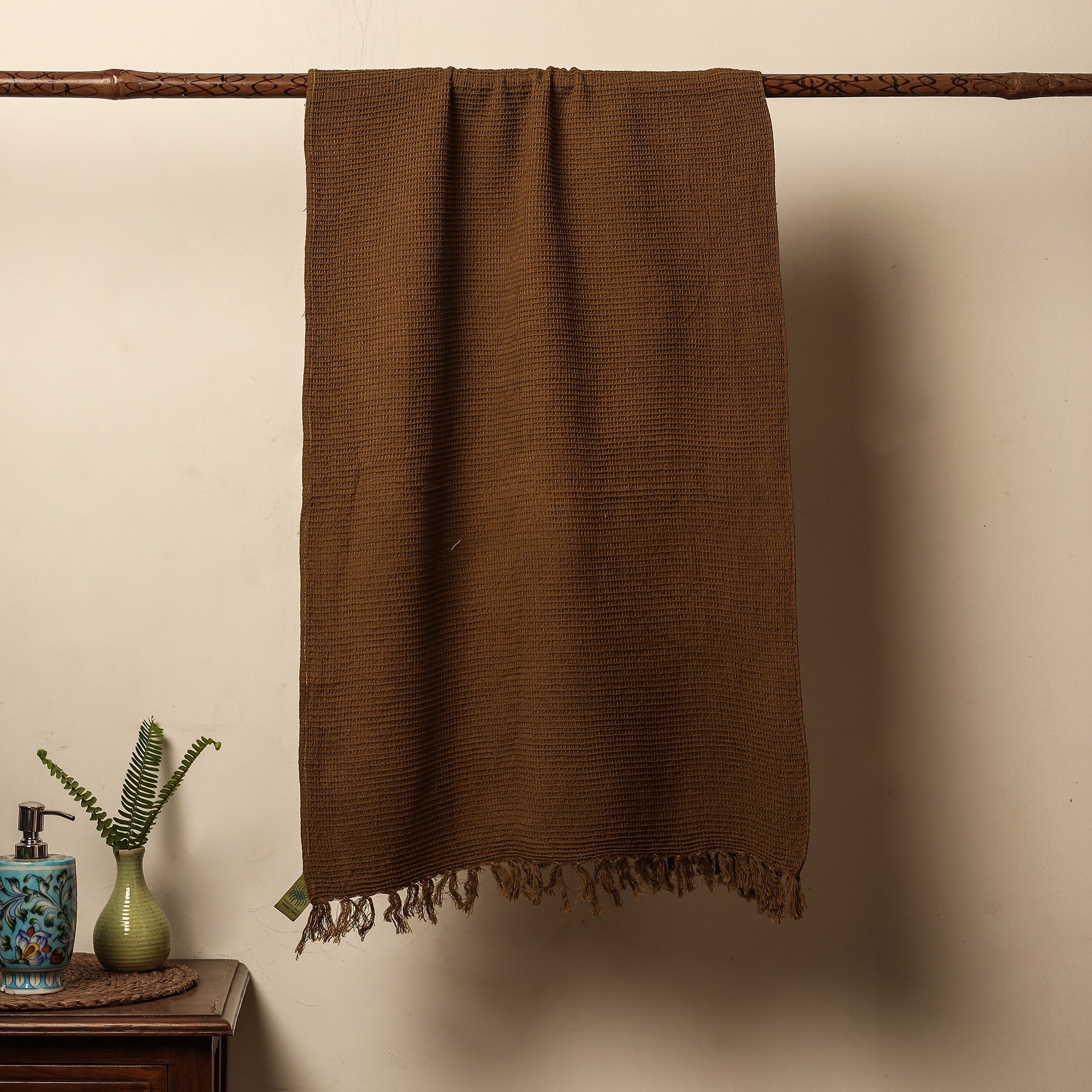 GYAN VIDYA HASTSHILP - BHARTESH Brown - Waffle Weave Handwoven Cotton Bath Towel - view 4