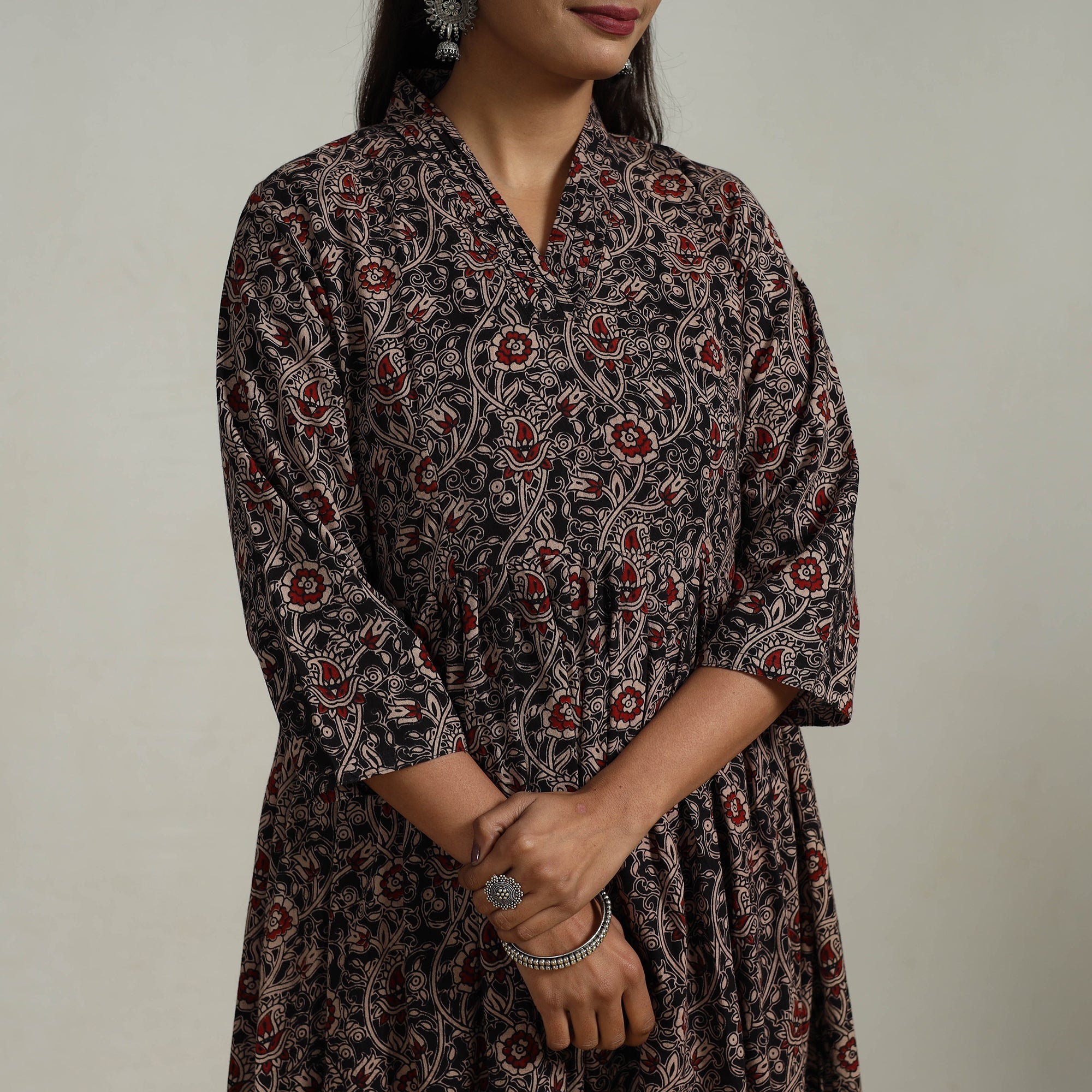 ITOKRI CASUALS Black - Flared Cotton Block Print Kalamkari Kurta Set 06 - view 3