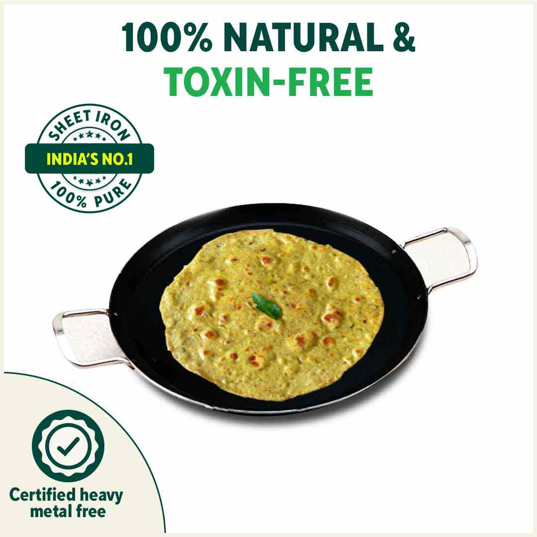The Indus Valley 100% Pure Sheet Iron Tawa, 2 Handles, Seasoned, Toxin-free, Induction, 28.5cm, 1.7kg - view 5
