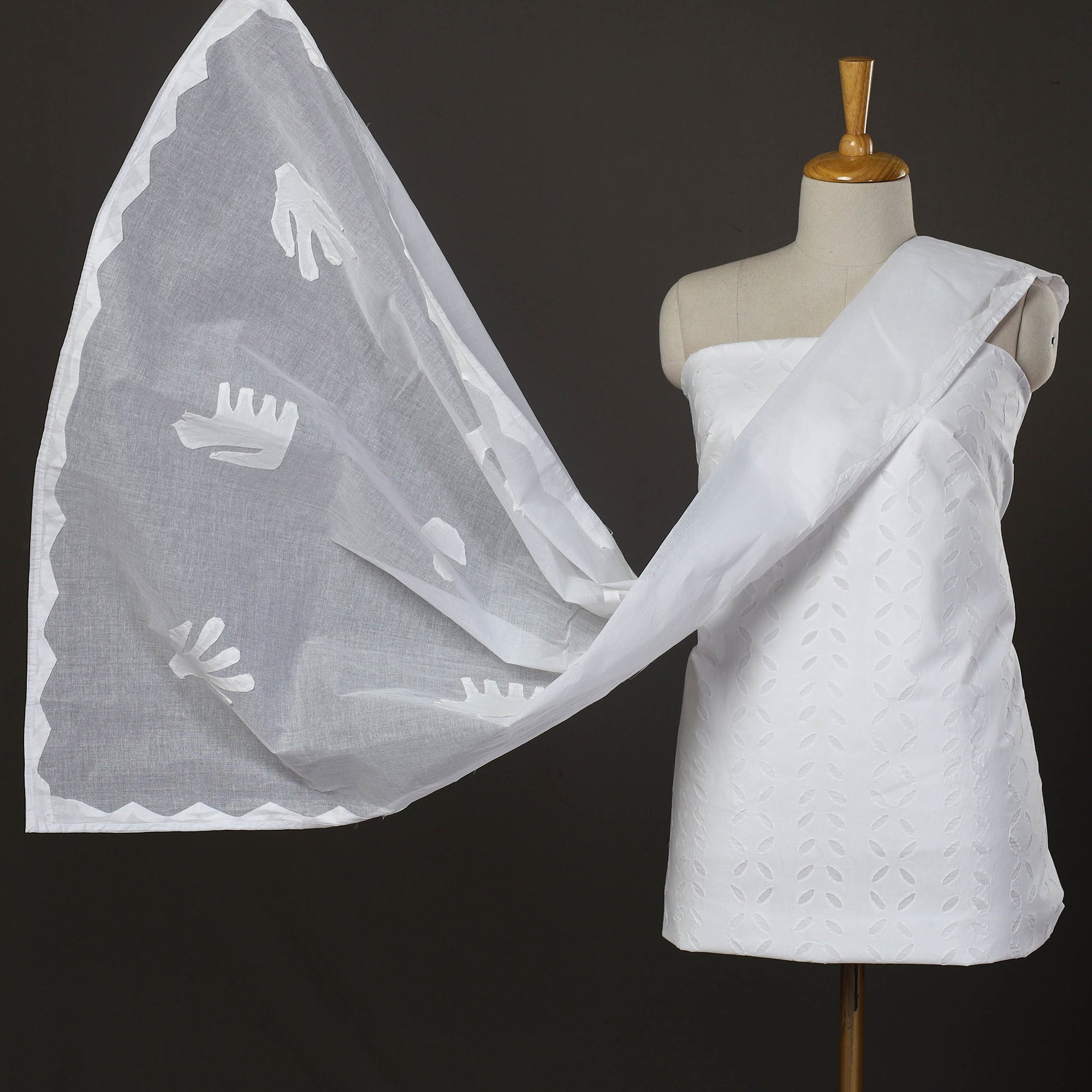 SHADES OF MARUDHARA White - 3pc Cut Work Cotton Barmer Applique Dress Material 51