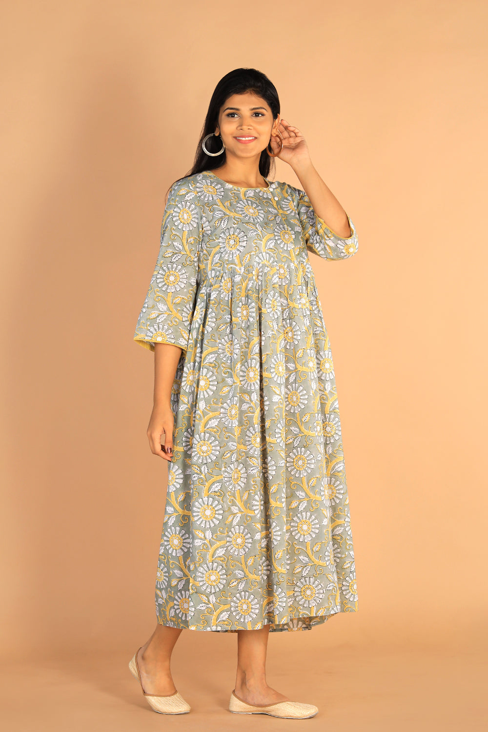 Kalanjali Ethnics Floral Sanganeri hand block printed cotton dress - view 7