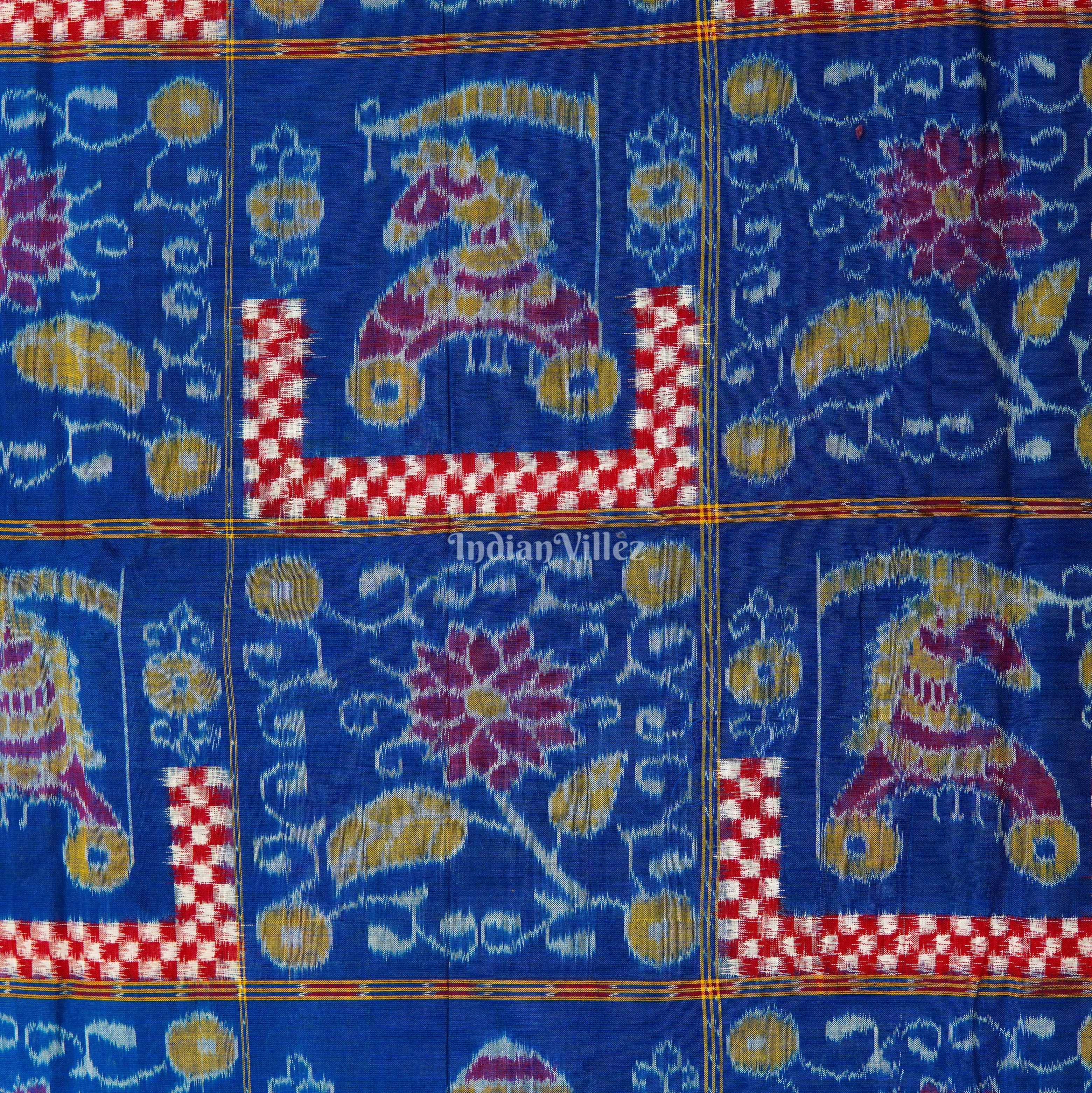 IndianVillèz Blue Floral Motif Sambalpuri Ikat Cotton Fabric - view 3