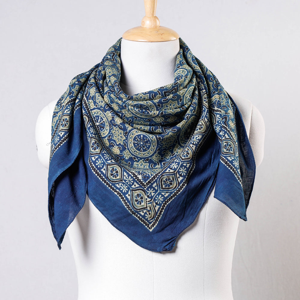 KACHCHH JI CHHAAP Blue - Ajrakh Block Printing Cotton Scarf from Kutch