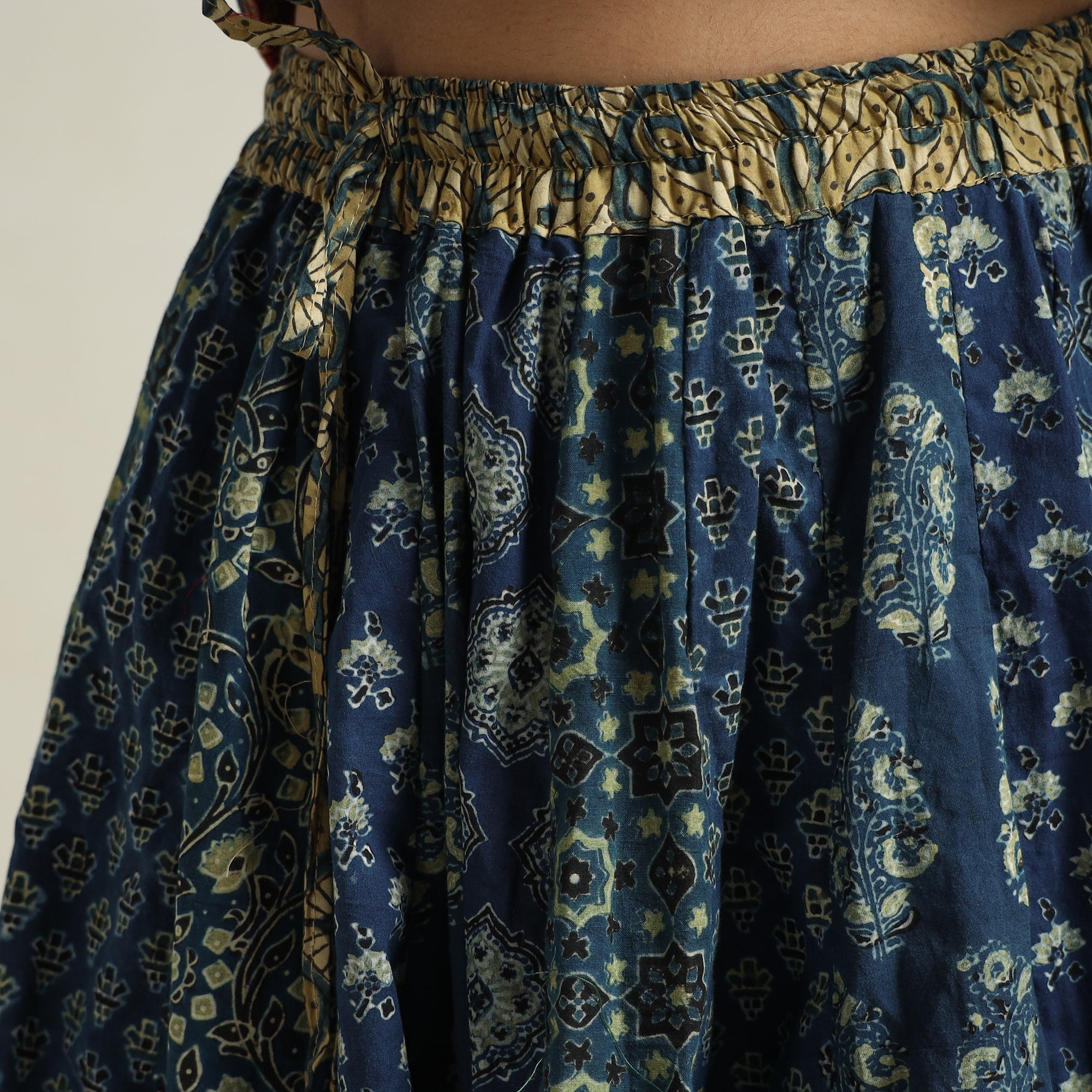 NOORI BAZAR Blue - Ajrakh Block Printed 24 Kali Patchwork Cotton Long Skirt 31 - view 5