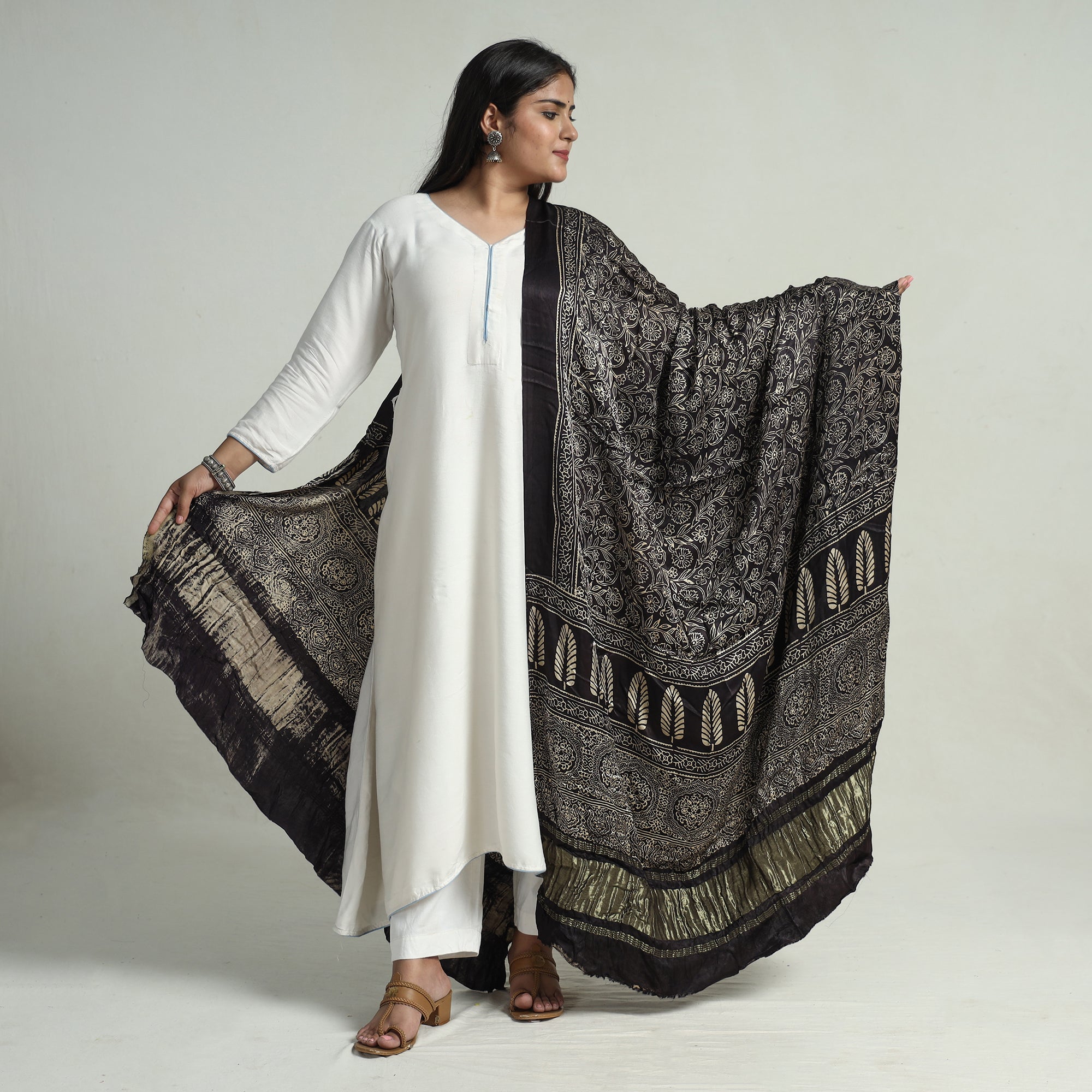 KACHCHH JI CHHAAP Black - Modal Silk Block Print Ajrakh Dupatta 55