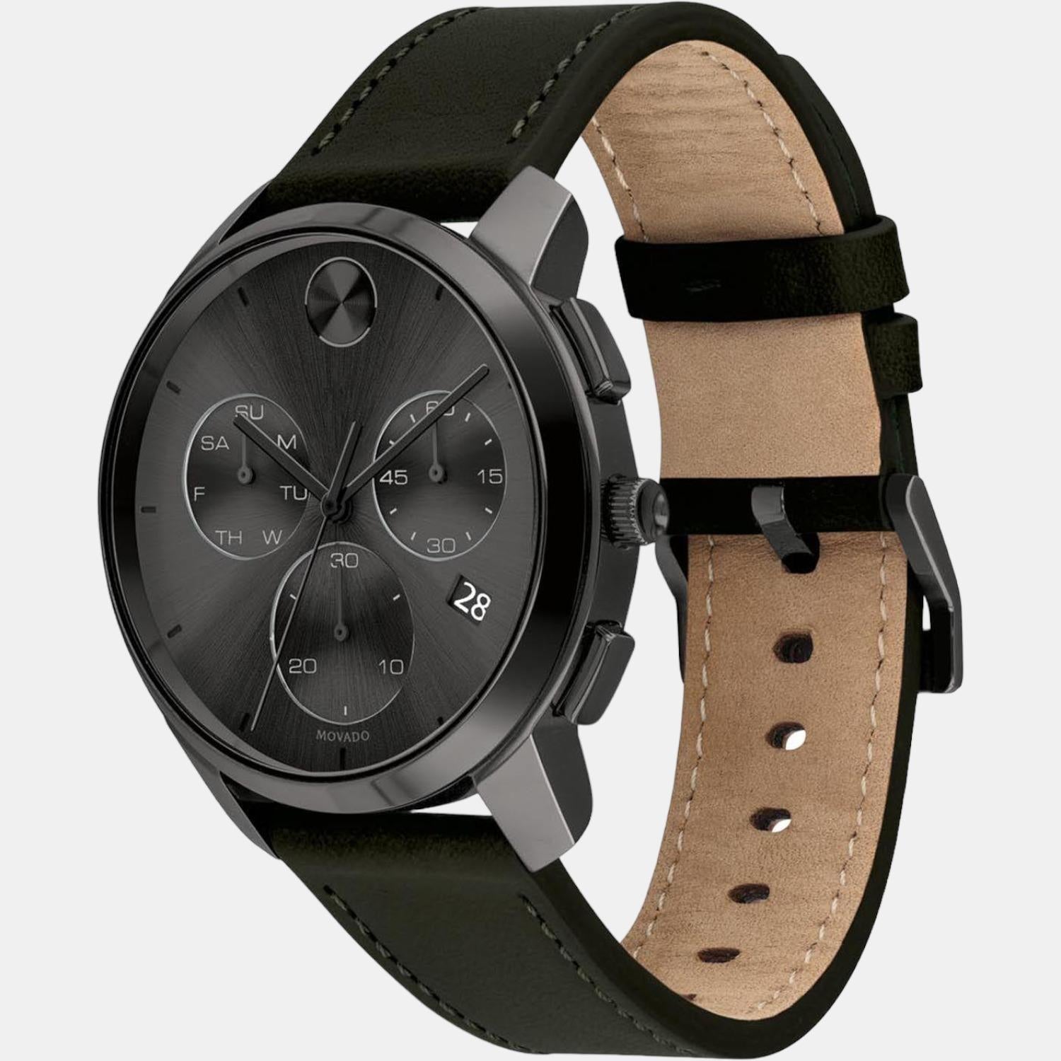 Movado Bold Men Quartz Black Dial Chronograph Leather Watch 3600632 - view 2