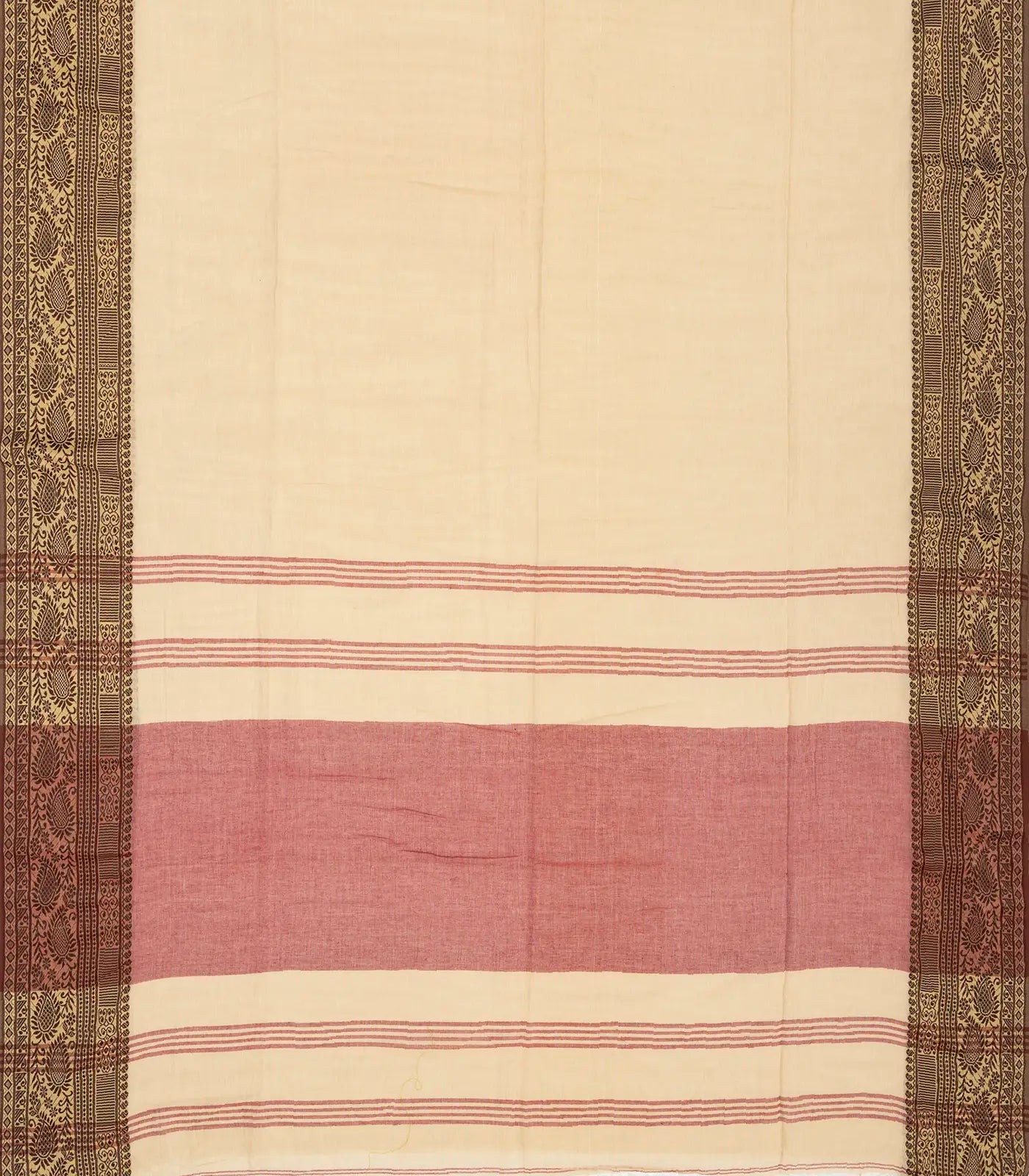 RmKV Taupe Bengal Cotton Saree With Mango Motifs In Border - view 2