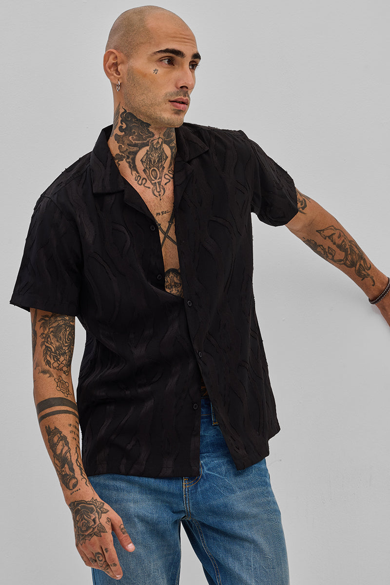 SNITCH Black Textured Box Fit Shirt
