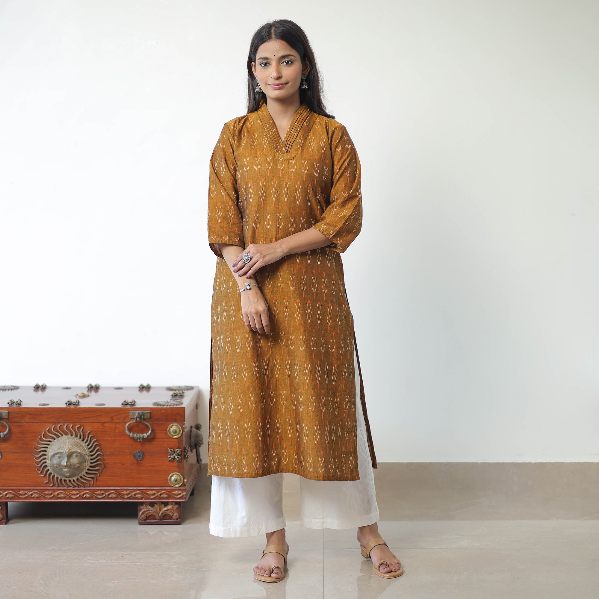 ITOKRI CASUALS Brown - Mercerised Cotton Pochampally Ikat Kurta (Straight) 14 - view 2