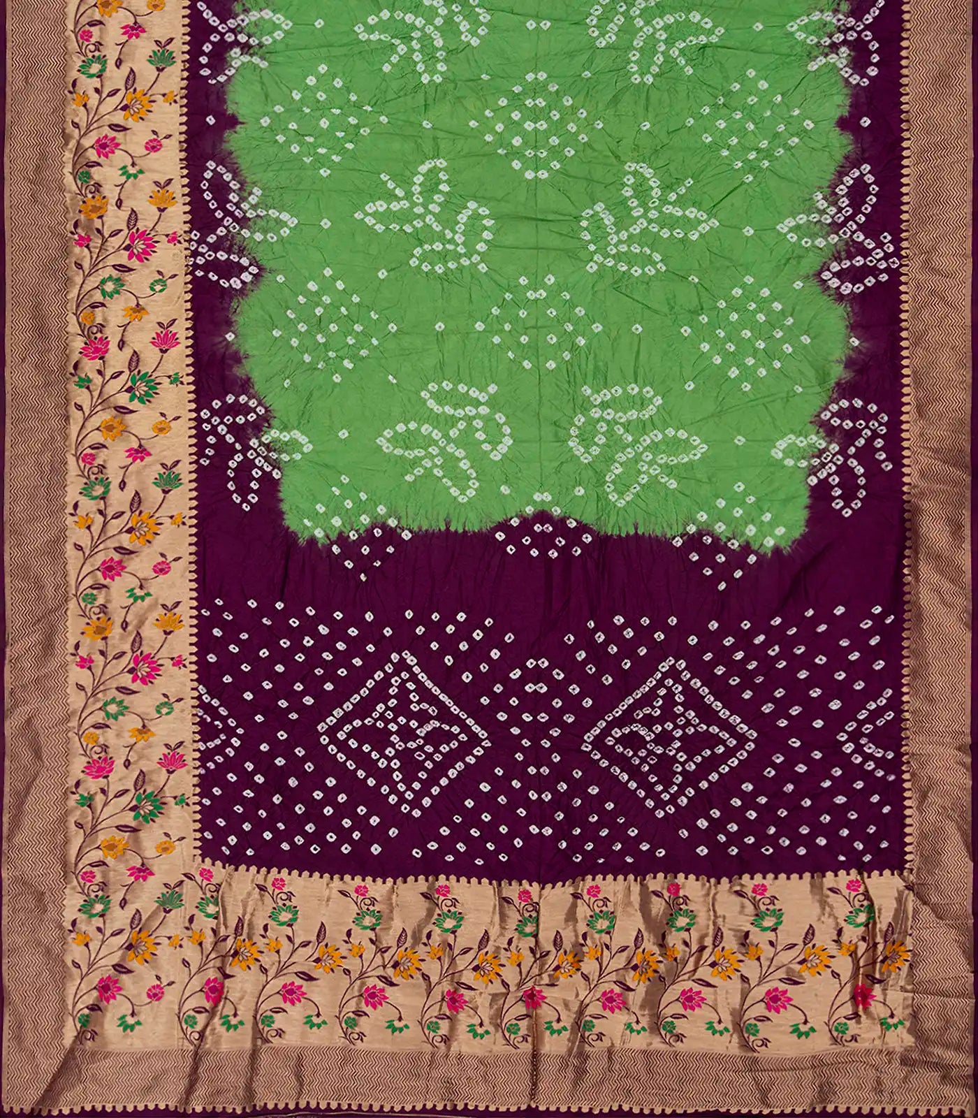 RmKV Light Green Woven Blended Bandhej Saree With Paithani Border-Light Green - view 2