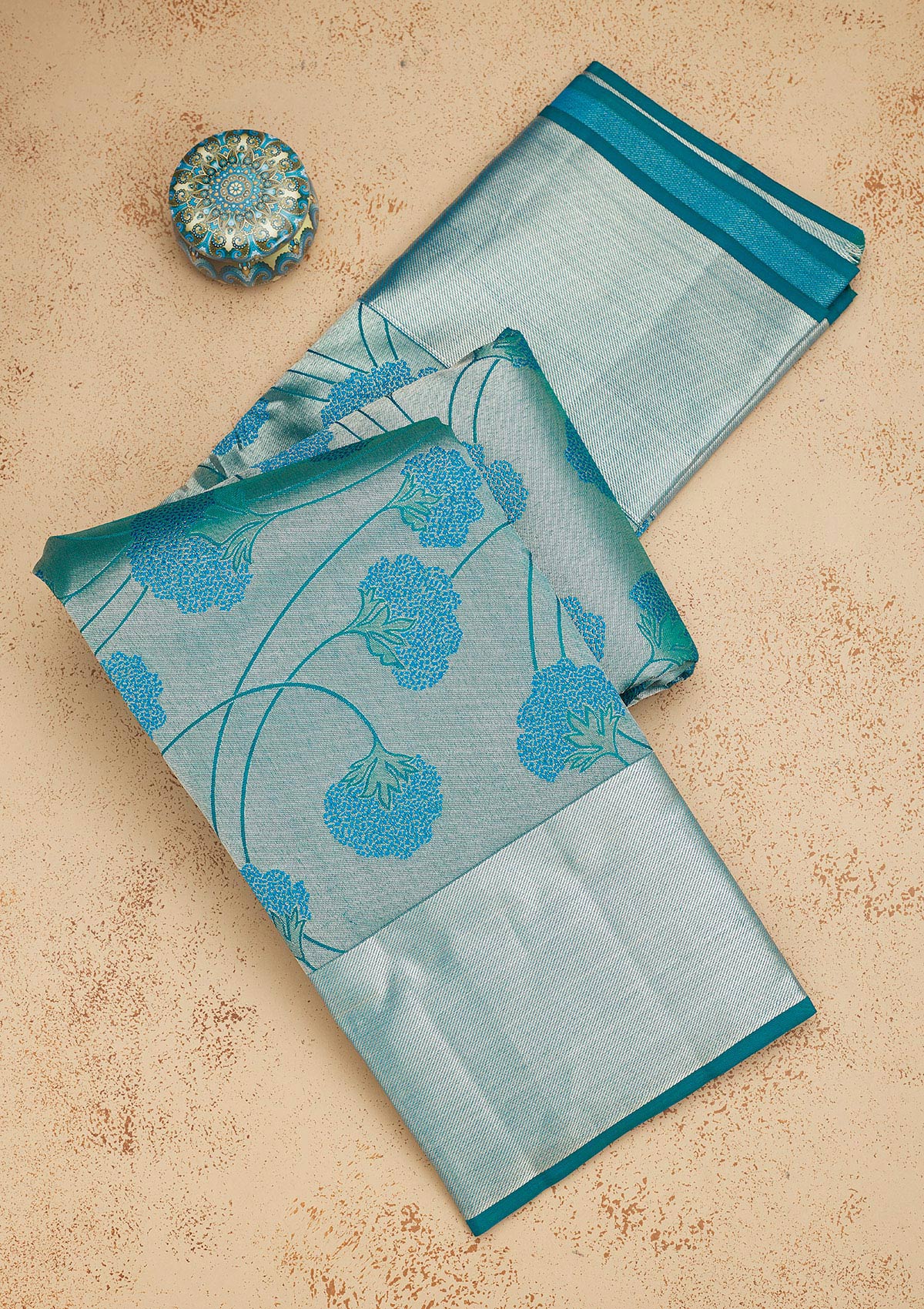 Koskii Sky Blue Zariwork Pure Silk Saree – Women's