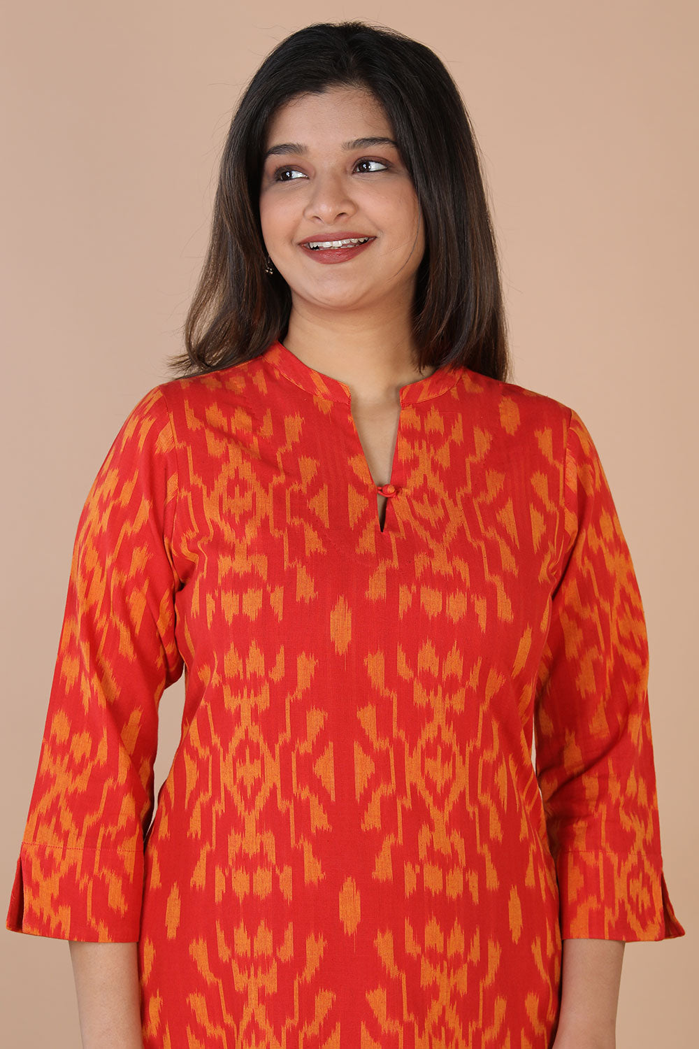 Kalanjali Ethnics Ikat panelled kurti – Women's, Orange - view 2