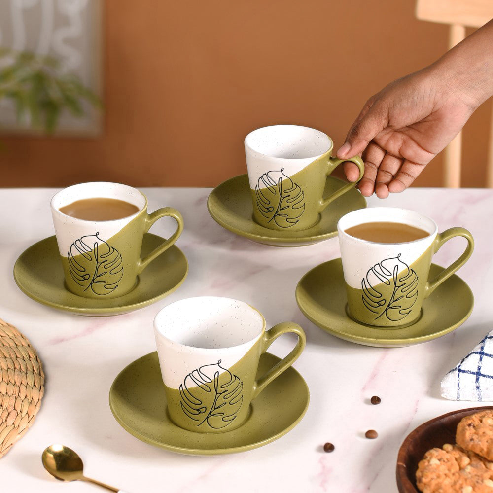 Nestasia Serene Tropics Ceramic Tea Cup And Saucer Set Of 4 Olive 225ml - view 2