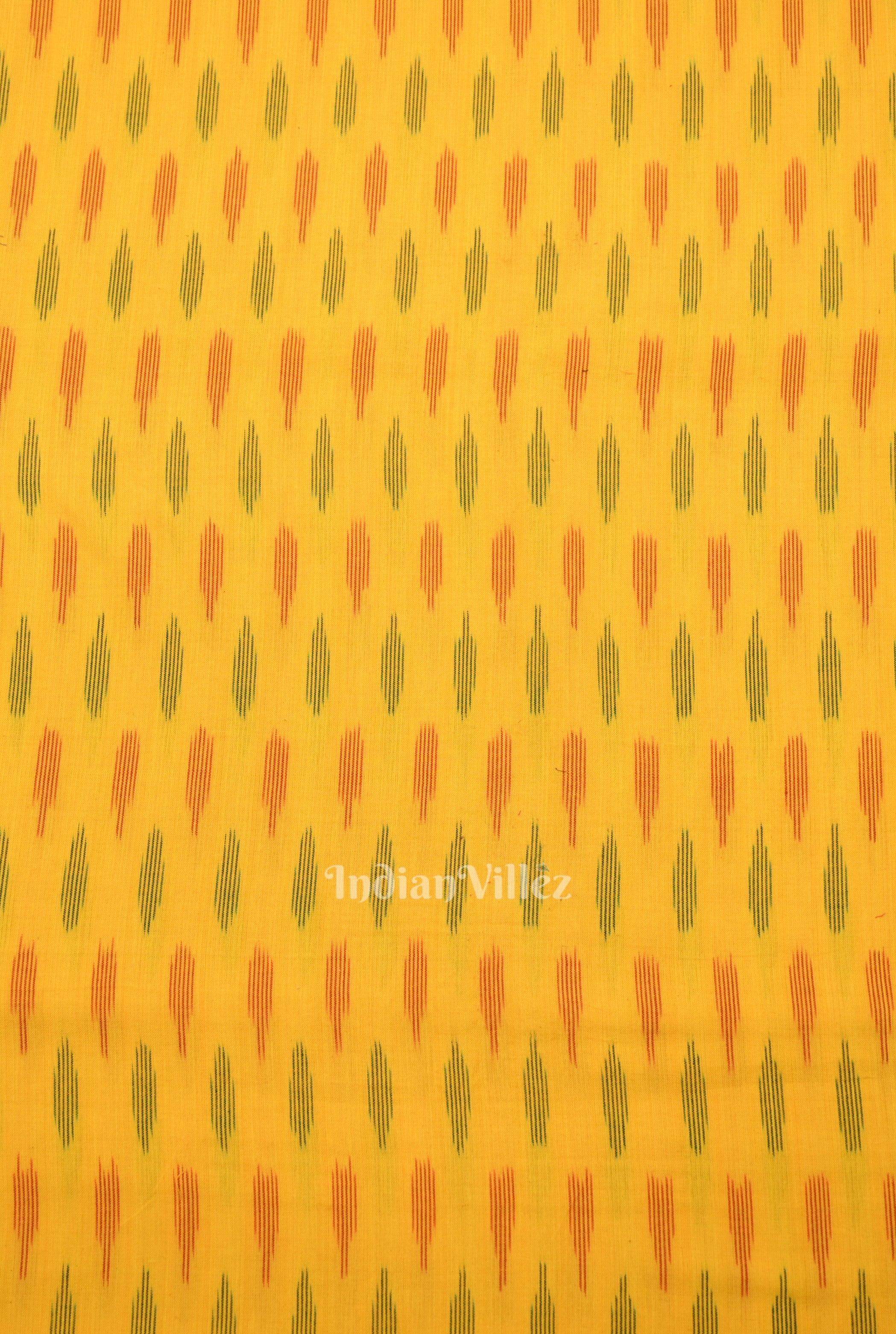 IndianVillèz Deep Yellow Pochampally Ikat Cotton Fabric - view 3