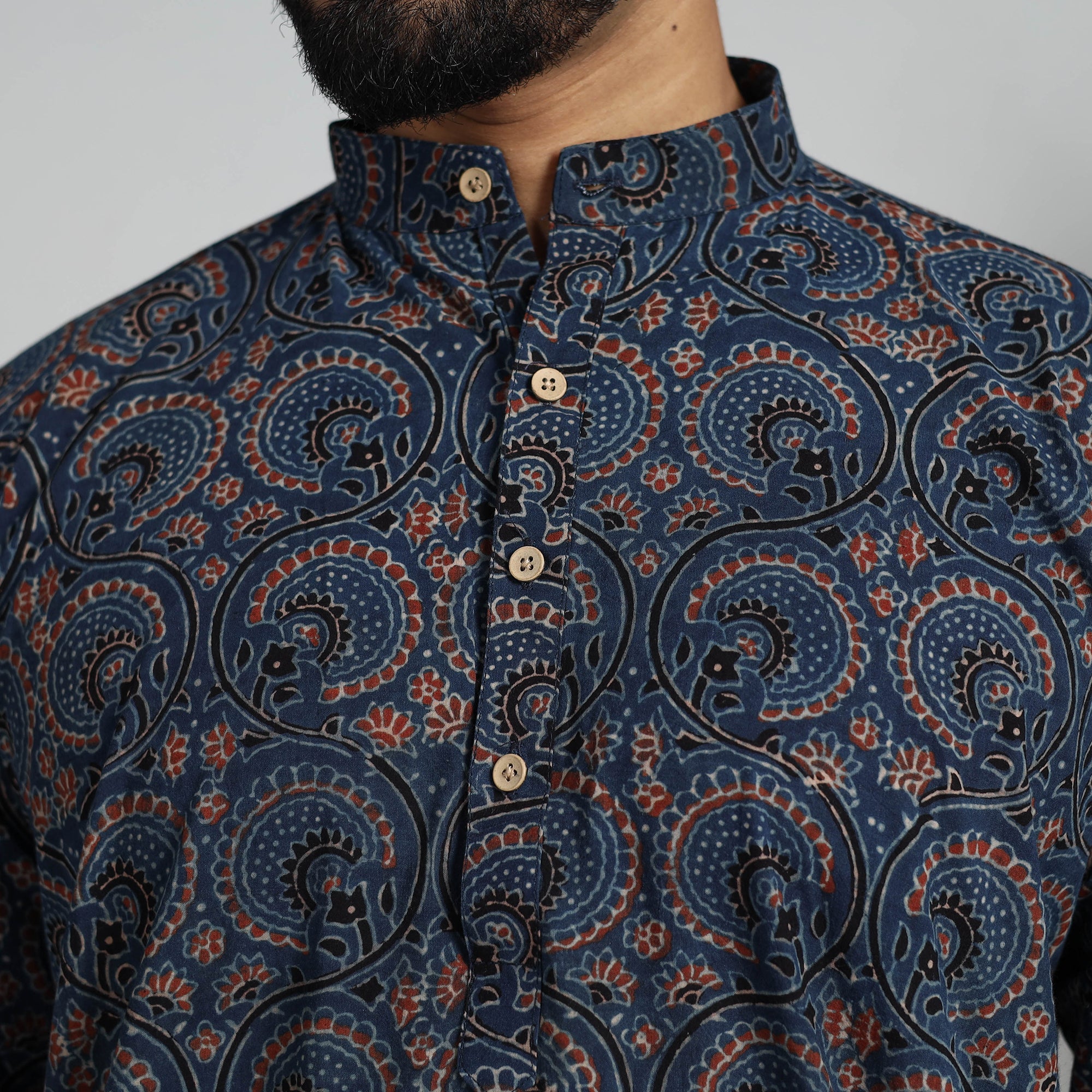 ITOKRI CASUALS Ajrakh Block Printed Cotton Men Long Kurta 19 - view 6