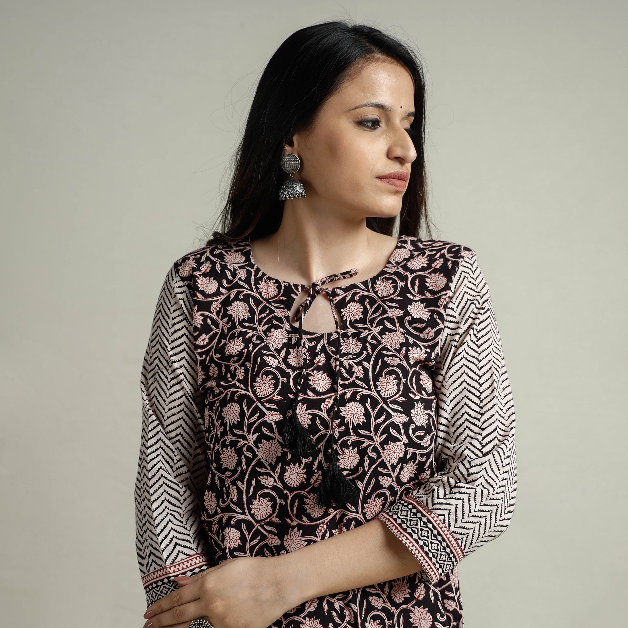 ITOKRI CASUALS Black - Block Print Cotton Straight Bagh Kurta