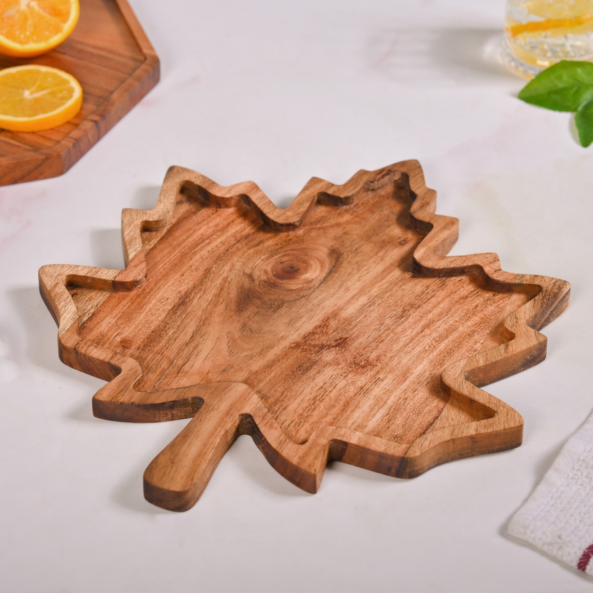 Nestasia Acacia Wood Maple Leaf Serving Platter - view 6