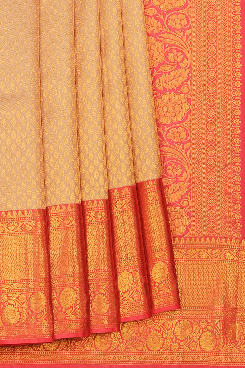 Kalanjali Kanchipattu Brocade Beige Saree – Women's