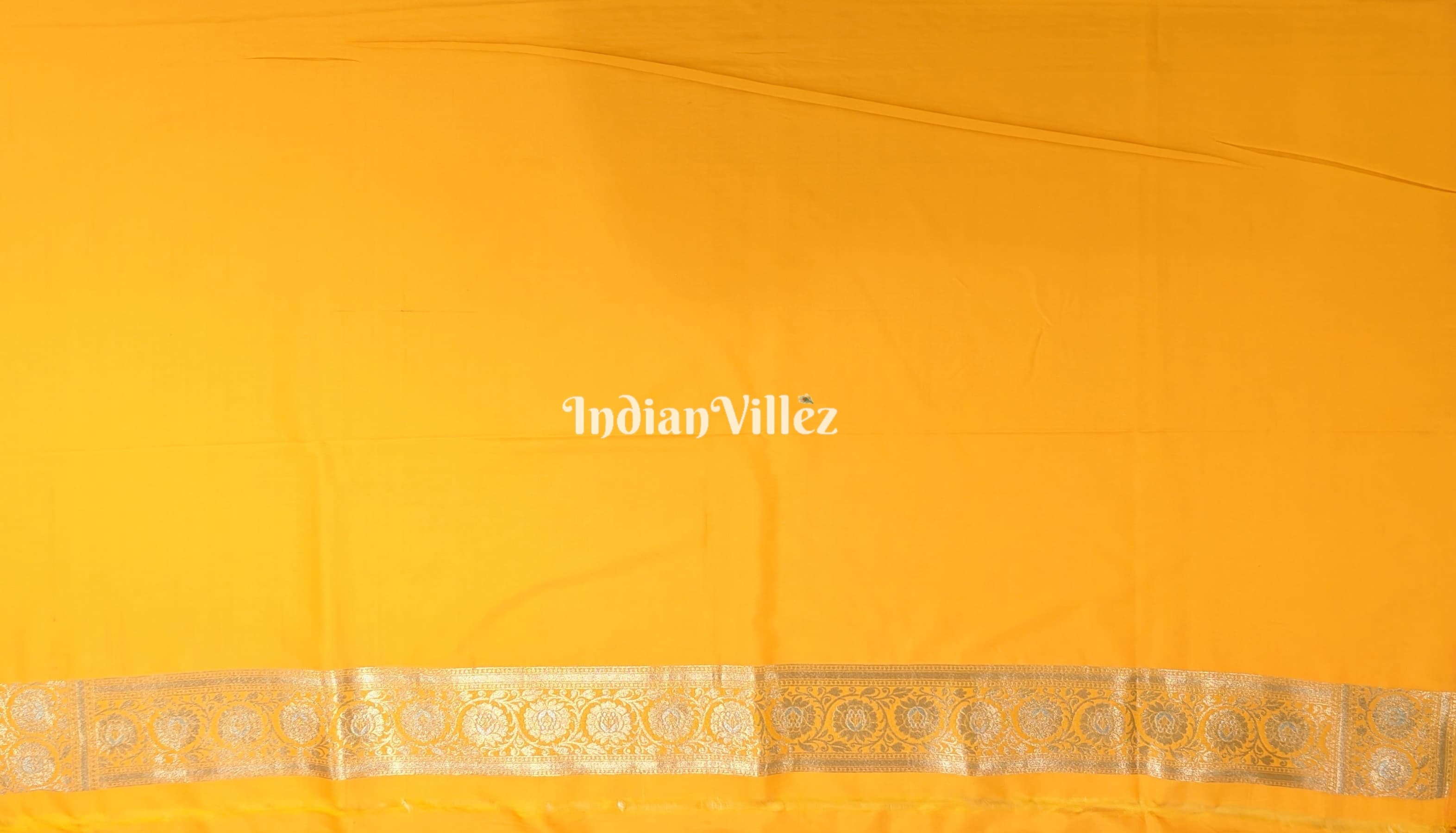 IndianVillèz Yellow Floral Design Pure Banarasi Katan Saree - view 5