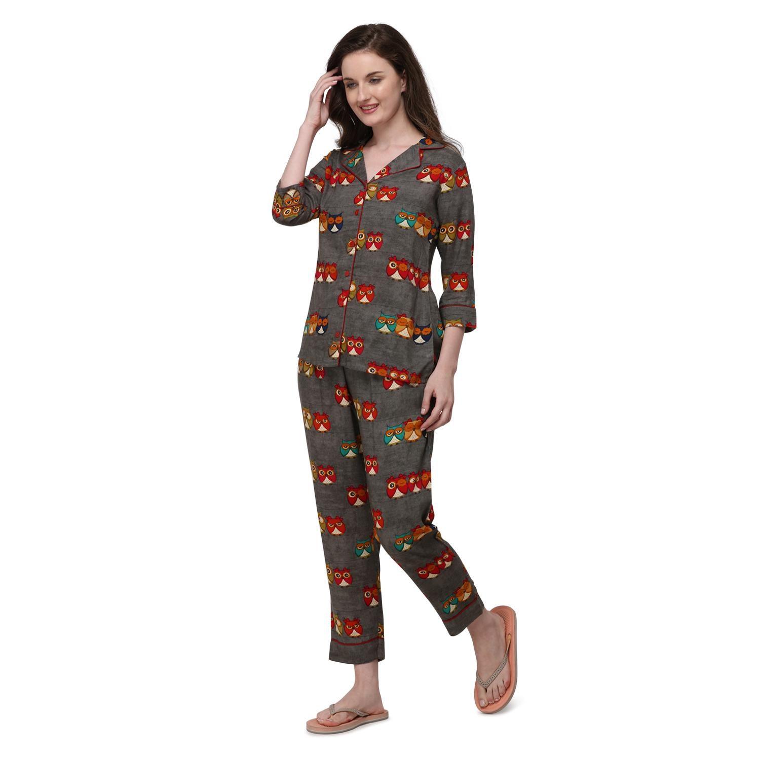Peachmode Seller Coffee Casual Wear Printed Rayon Night Suit