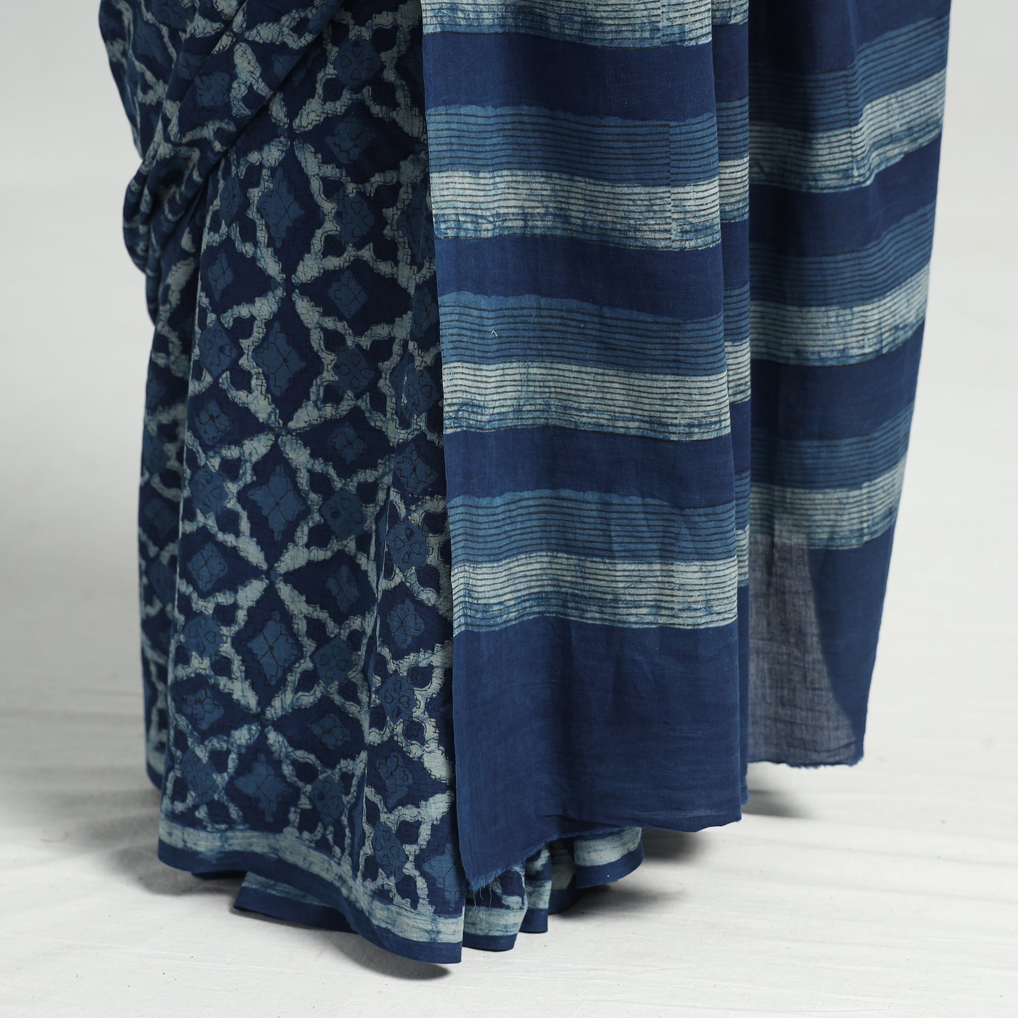 HAVELI CHRONICLES Blue - Akola Hand Block Printed Cotton Saree - view 5