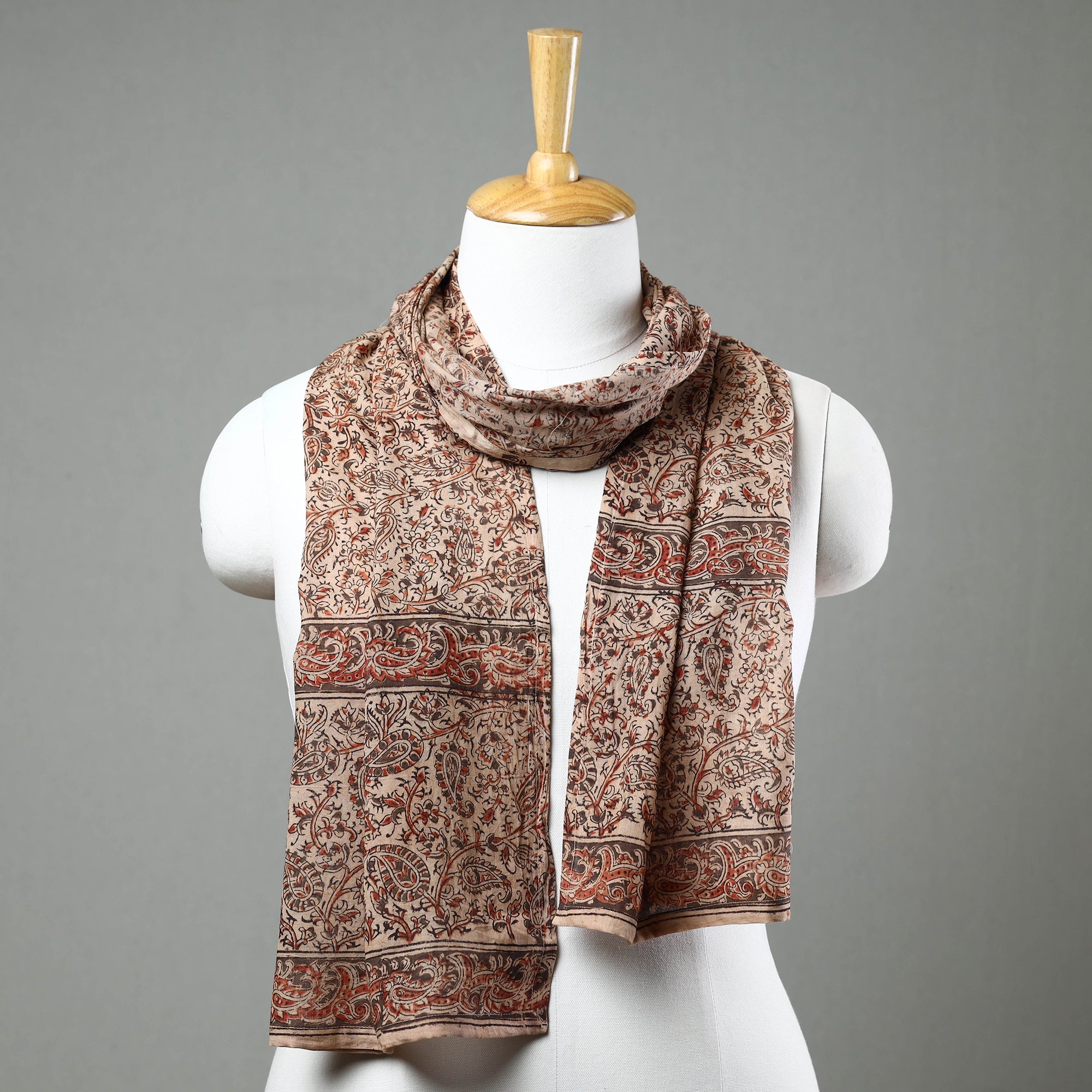 PITCHUKA SRINIVAS KALAMKARI PEDANA Beige - Pedana Kalamkari Block Printed Natural Dyed Cotton Stole 03