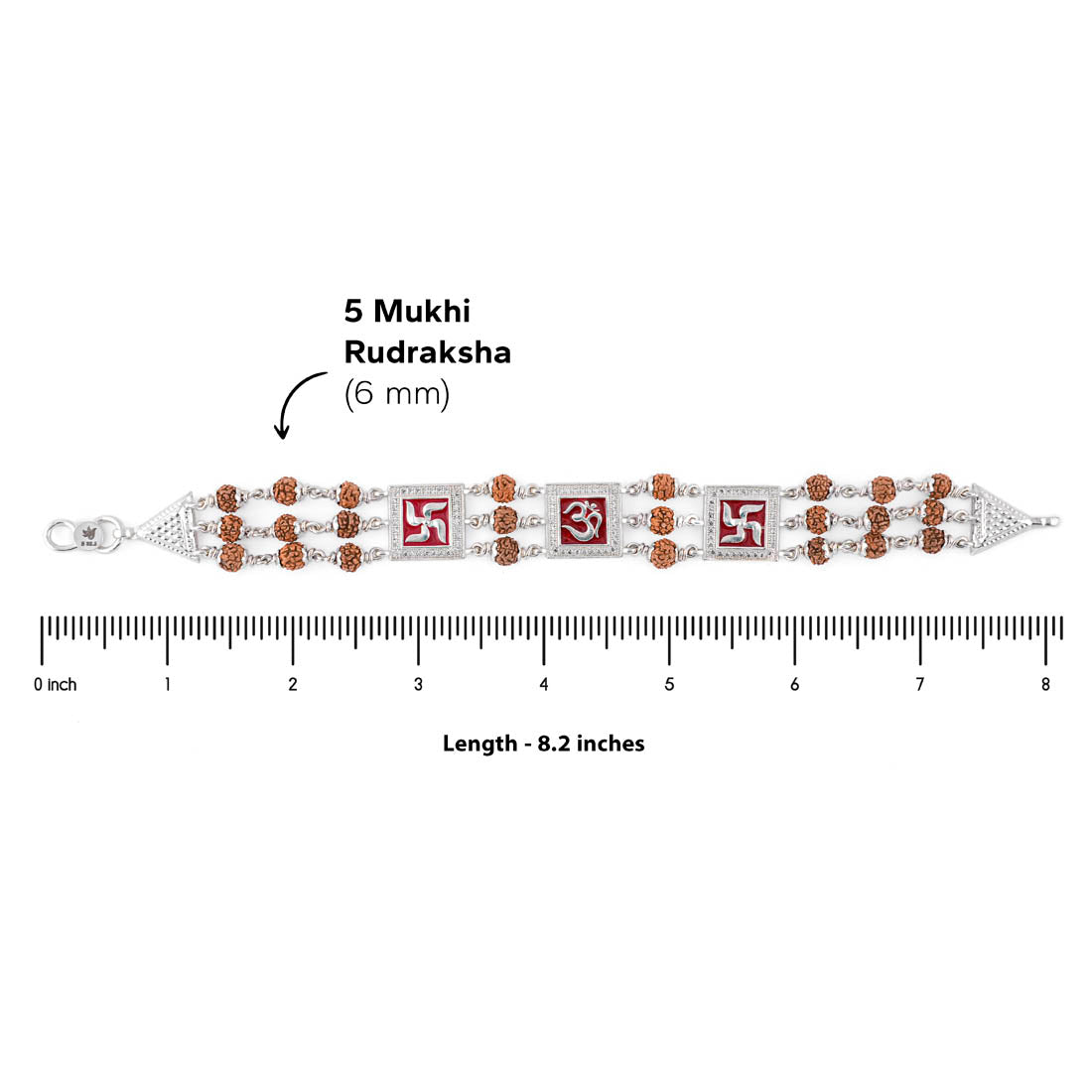 Prinjal Jewellers Rudraksha Silver Om With Swastik Tripal Line Bracelet - view 6