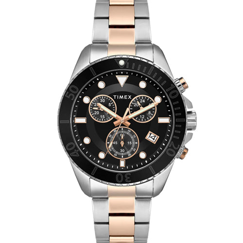 Timex E Class Men's Black Dial Round Case Chronograph Date Function Watch 47mm TWEG20102