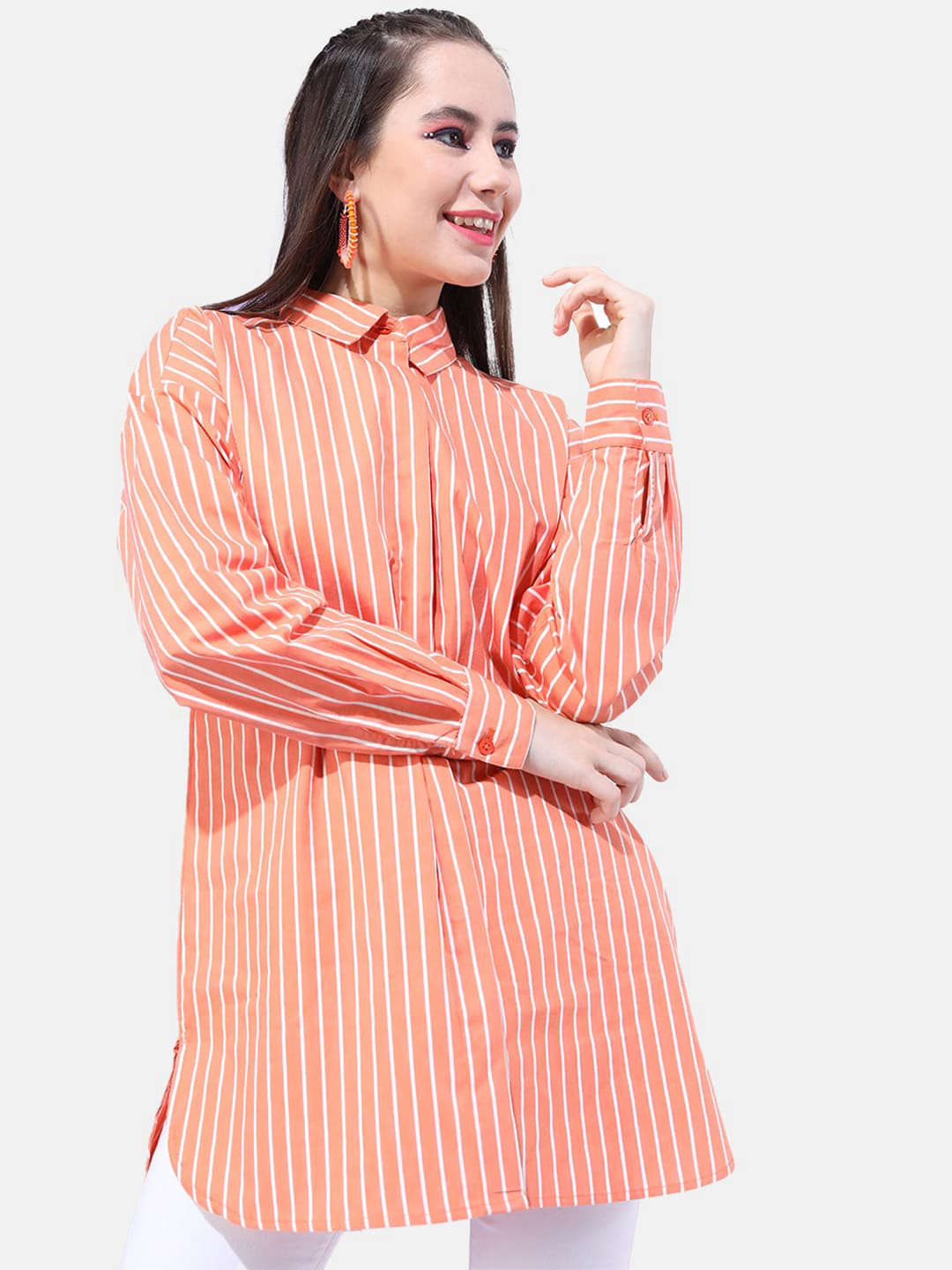 Freehand By The Indian Garage Co Women Striped Oversized Shirt