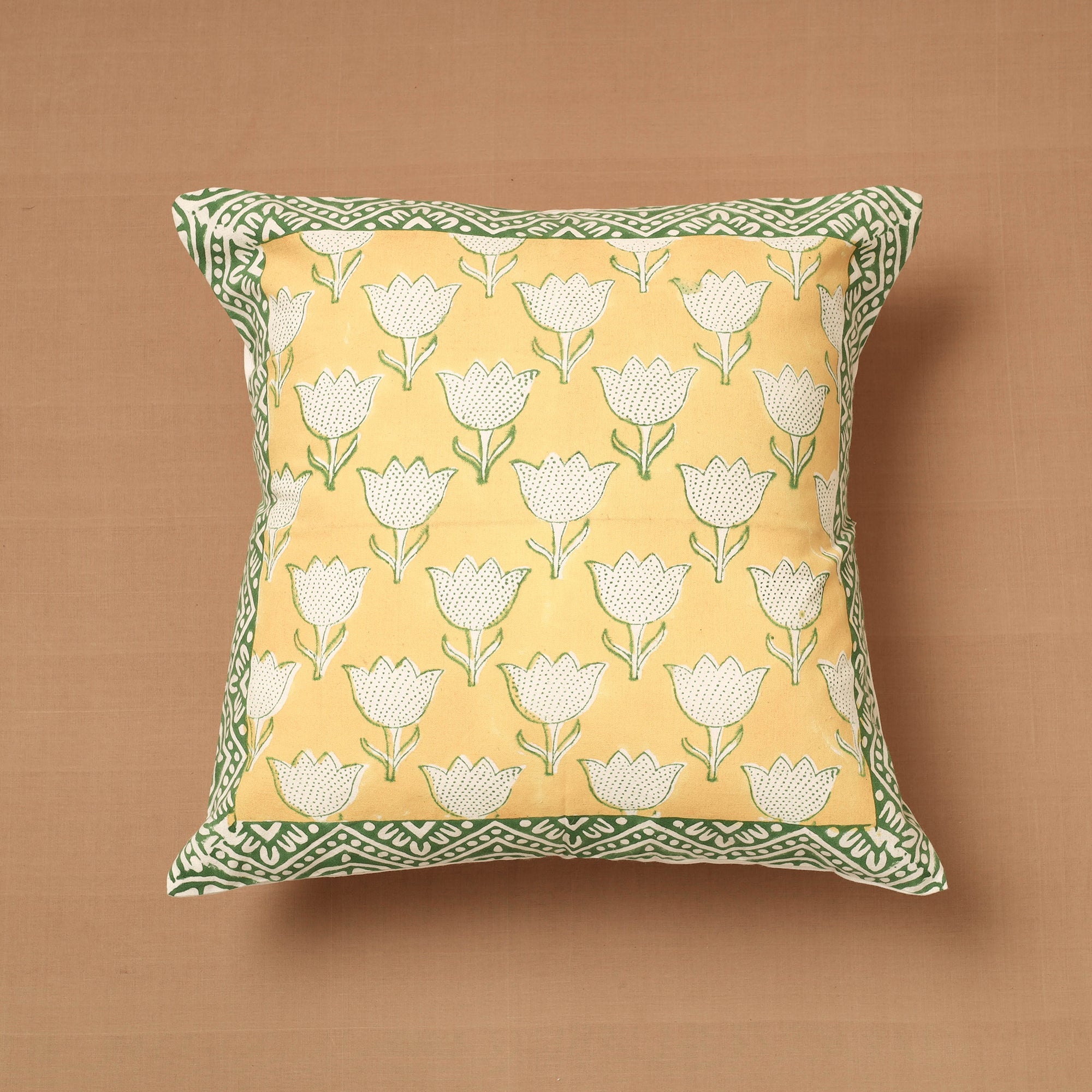 CHUTNEY CRAFT STUDIO Block Print Cotton Sanganeri Cushion Cover (16 x 16 in)