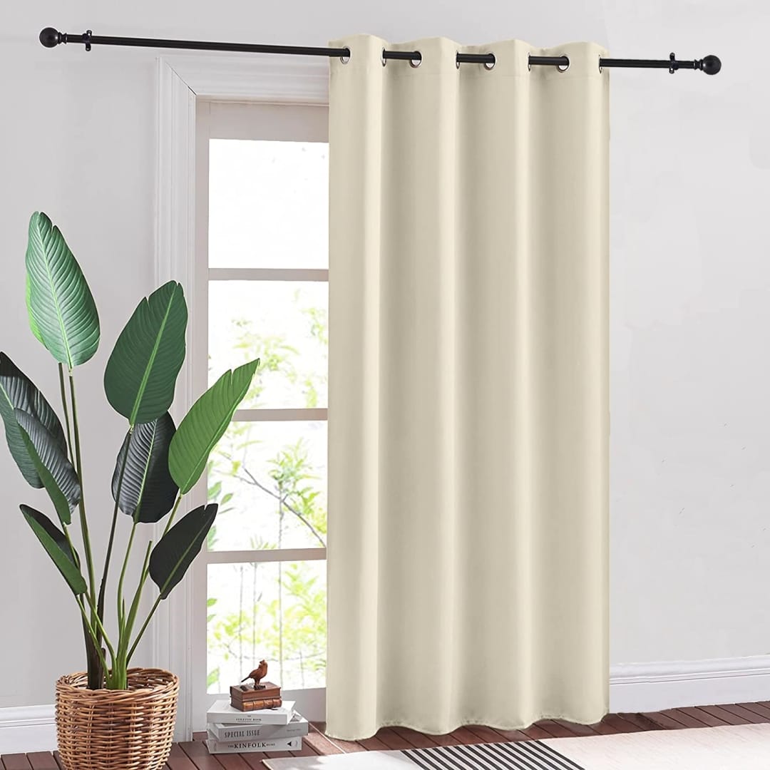 Urban Space -Home Furnishing Store Faux Silk Blackout Curtains, For Door and Window, Pack Of 2 Curtains - Beige