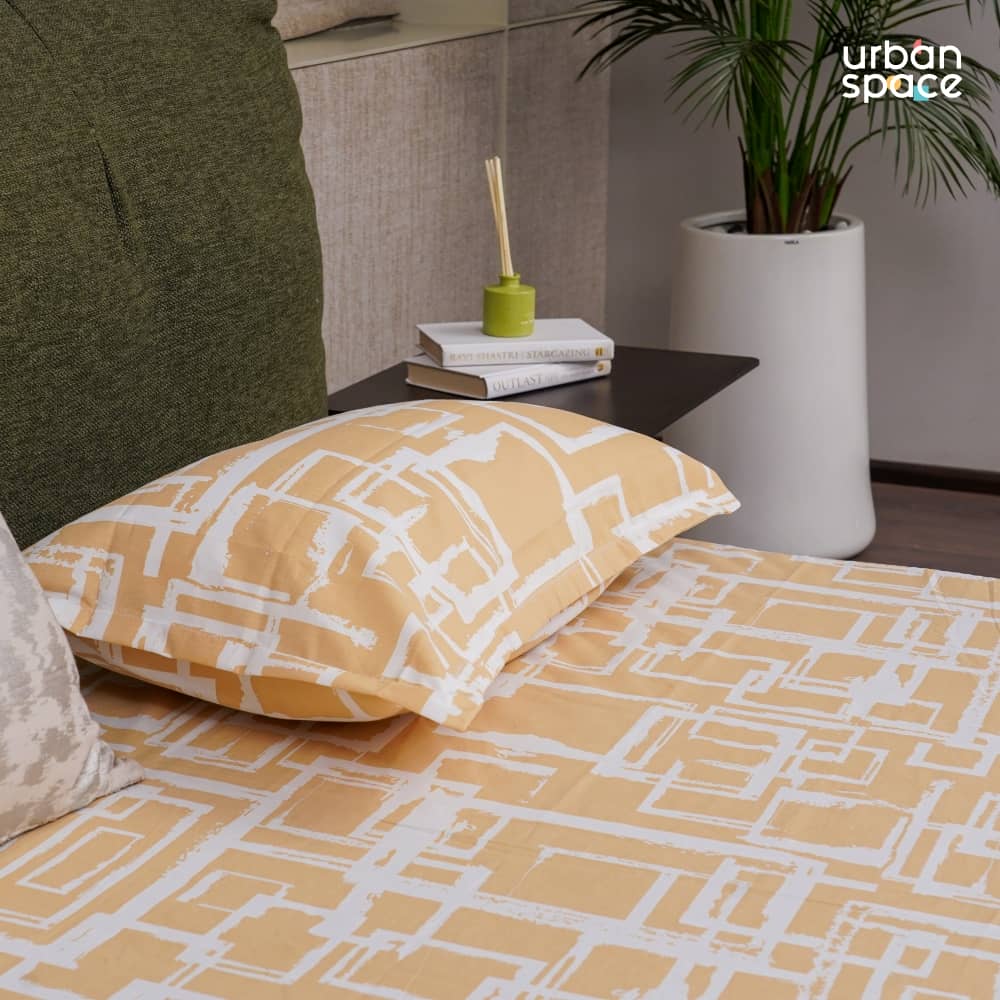 Urban Space -Home Furnishing Store Serene Collection - Breathable 200 TC 100% Pure Cotton Single Bedsheet with Pillow Cover, Checkers - Soft Brown - view 2