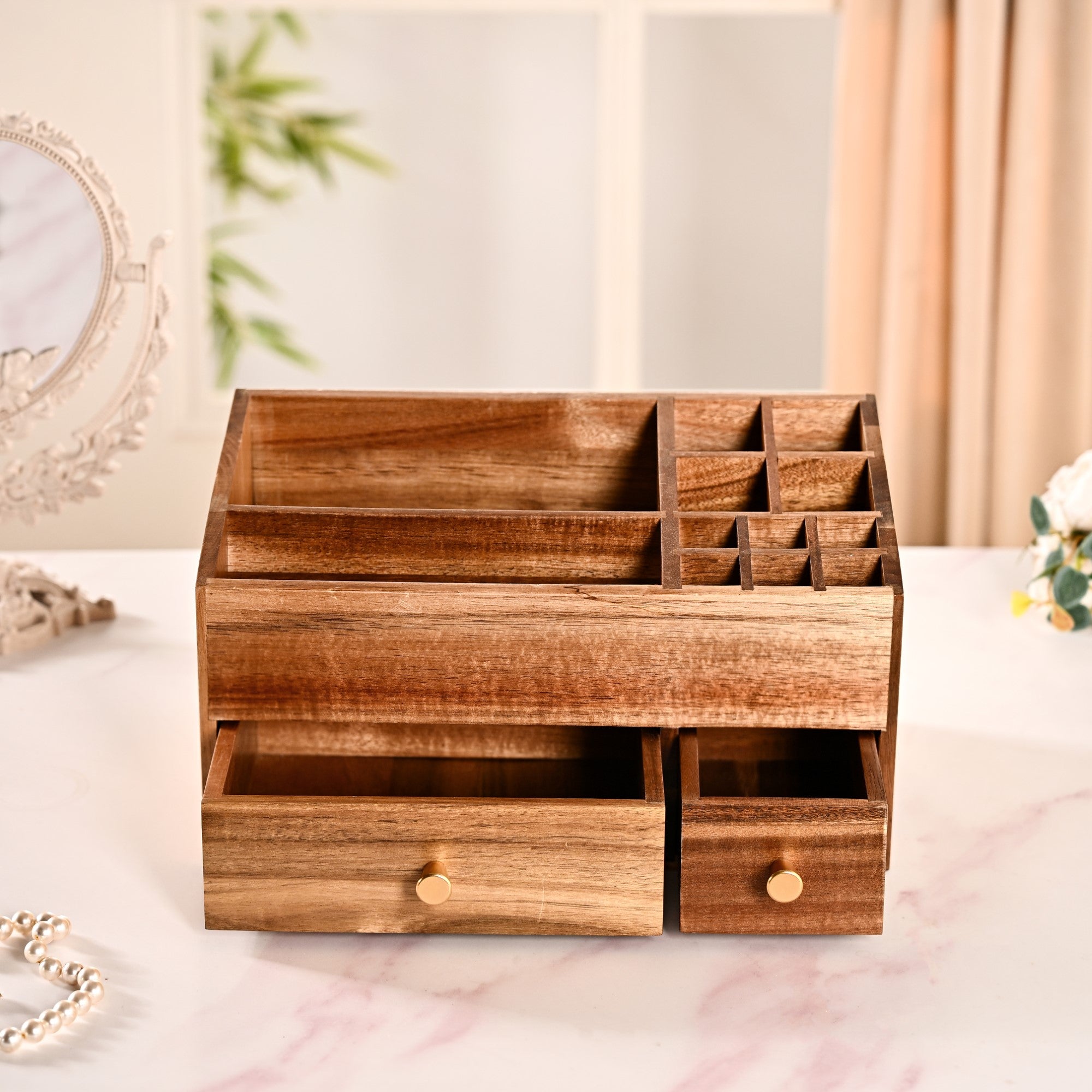 Nestasia Acacia Wood Makeup Organiser Box For Dressing Table - view 10