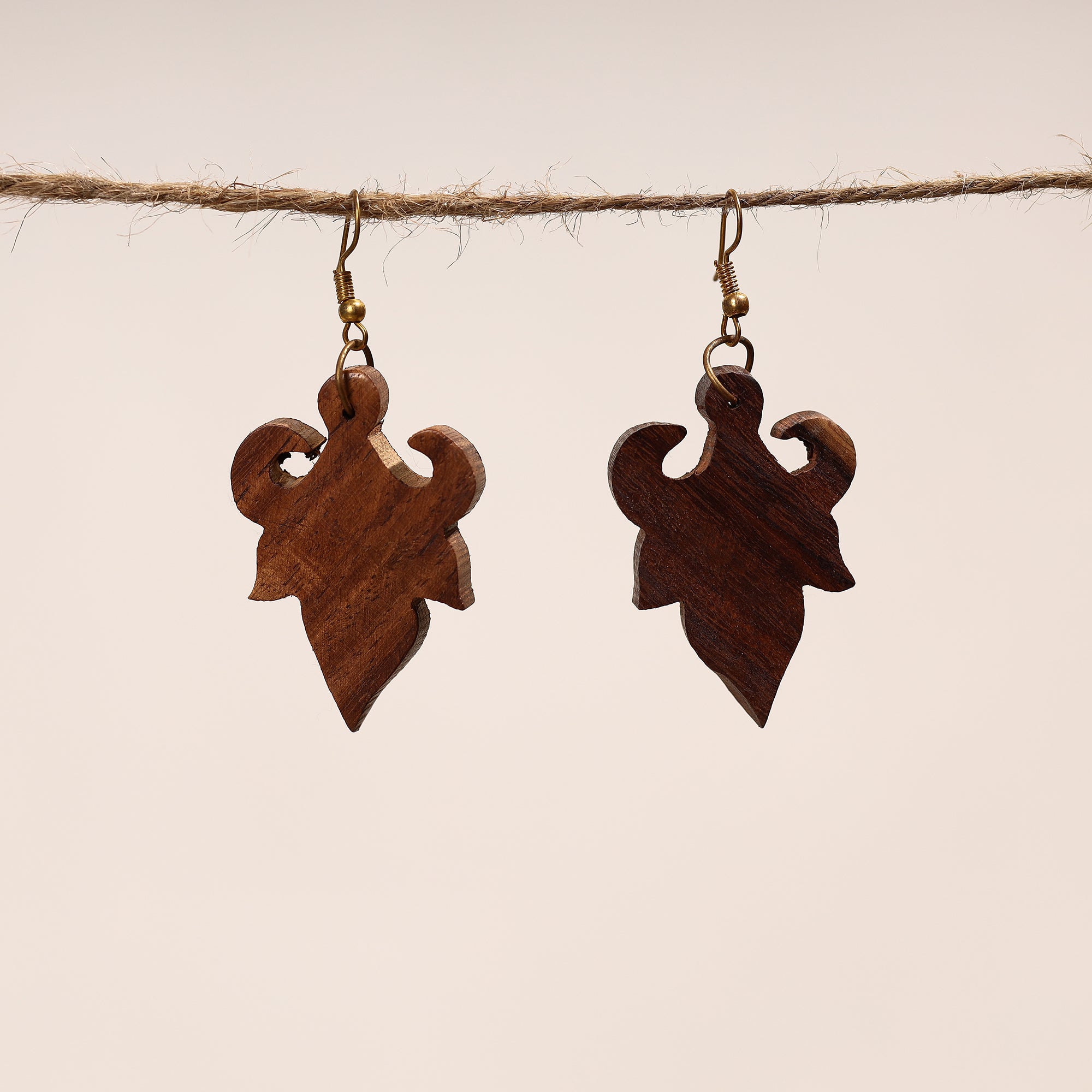 ITOKRI CRAFTS INITIATIVE Bijnor Hand Carved Sheesham Wood Earrings