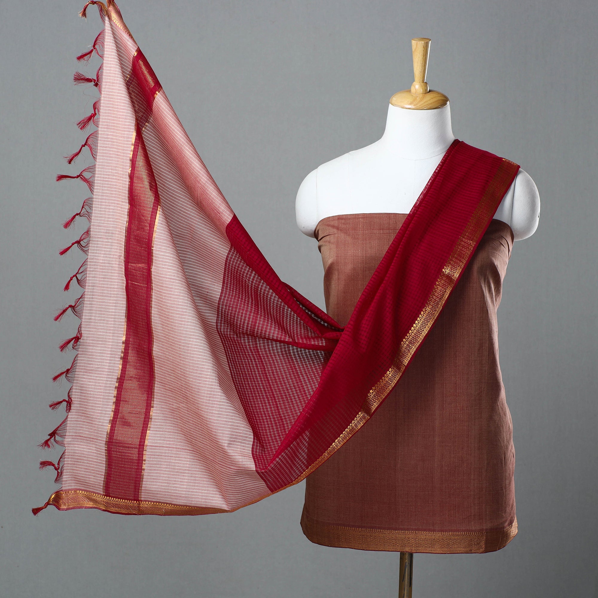 SOUTH KARGHA Brown - 3pc Handloom Cotton Mangalagiri Dress Material 06