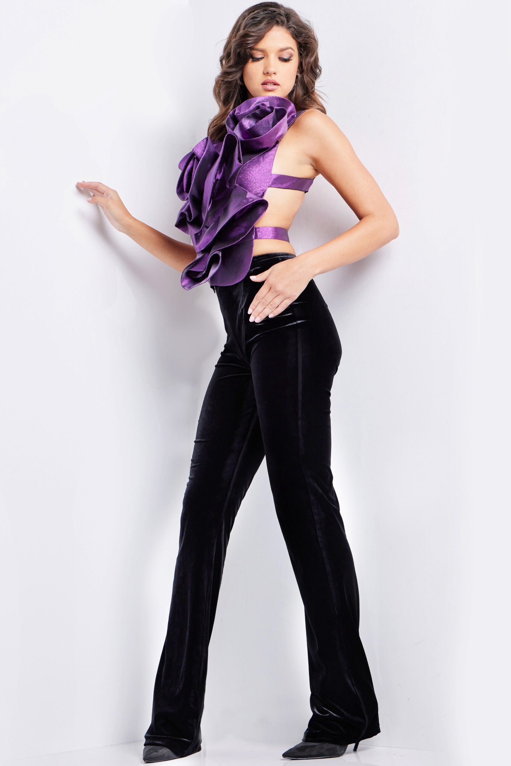 Jovani 37362 Long Formal Two Piece Metallic Pant Suit - view 2
