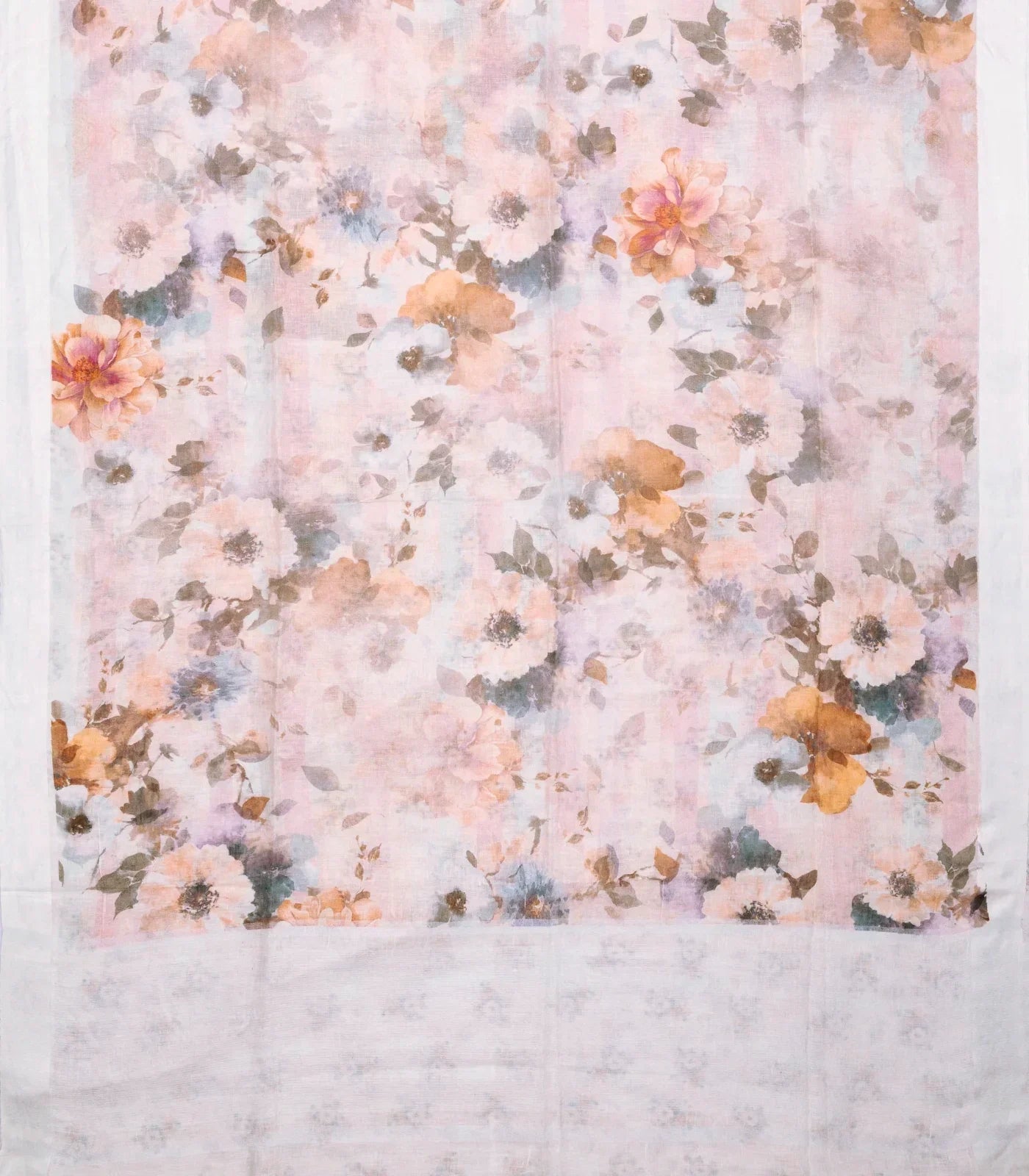 RmKV White Handloom Linen Saree With Printed Flowers - view 2